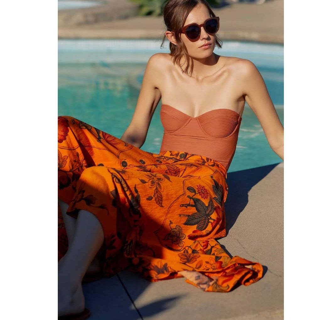 Anthropologie New Anthropologie Asymmetrical Floral Midi Skirt $170 SIZE 2 Size 26" / US 2 / IT 38 - 4 Thumbnail
