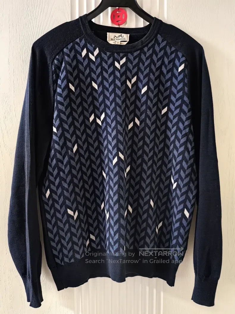 Hermes Hermes Blue Long Sleeve T-Shirt with Front Special Pattern Size US S / EU 44-46 / 1 - 1 Thumbnail