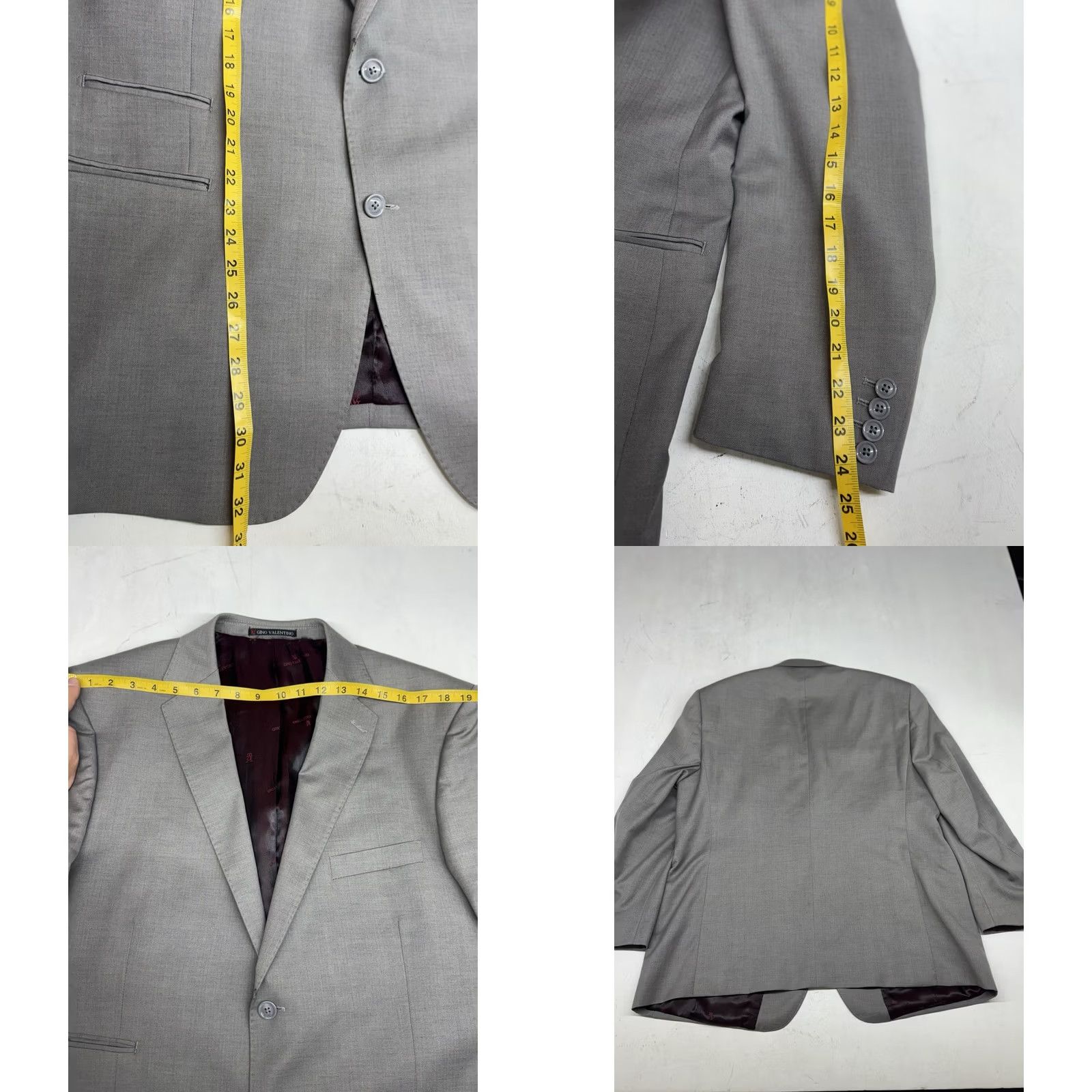 Valentino Gino Valentino Zegna Suit Gray Herringbone Silk Wool 2 Piece Mens 46R Regular Notch Lapel 2-Button Front Classic Linen? Size 46R - 8 Thumbnail