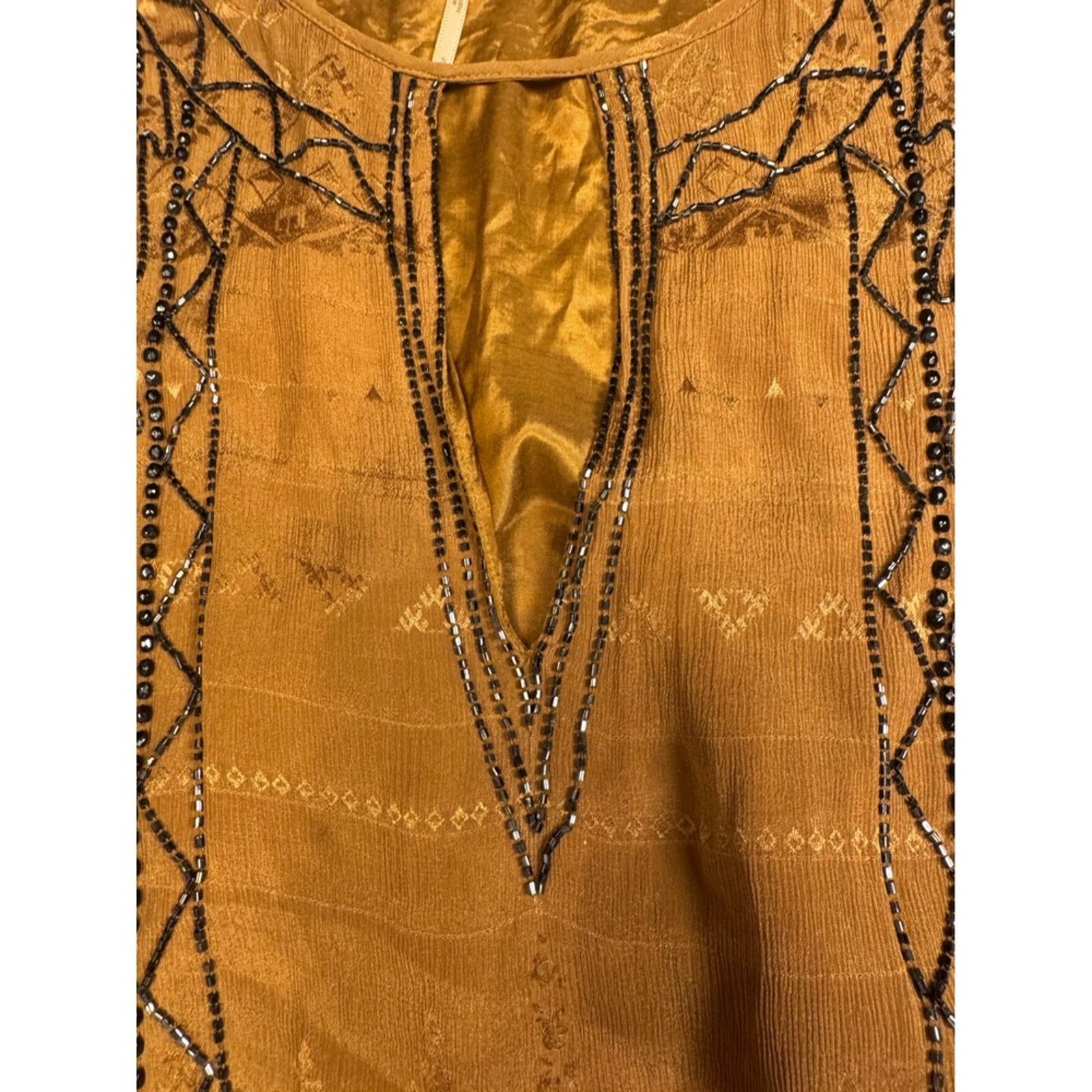 Free People Free People Dress TanBeaded Accents Boho Mini Dress Size S / US 4 / IT 40 - 8 Thumbnail