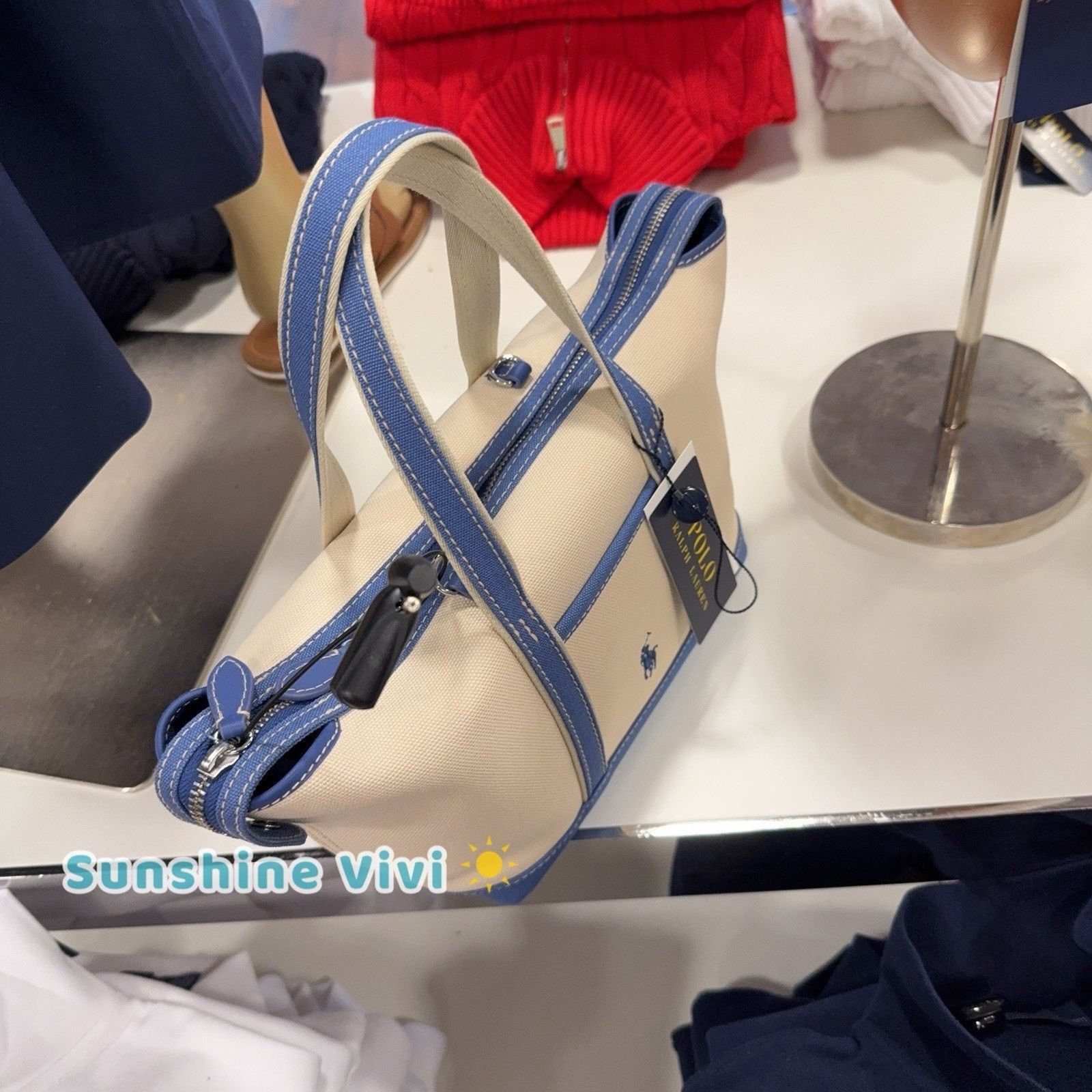 Polo Ralph Lauren NWT Polo Ralph Lauren Canvas Tote Bag Crossbody Ecru /blue Size ONE SIZE - 2 Thumbnail
