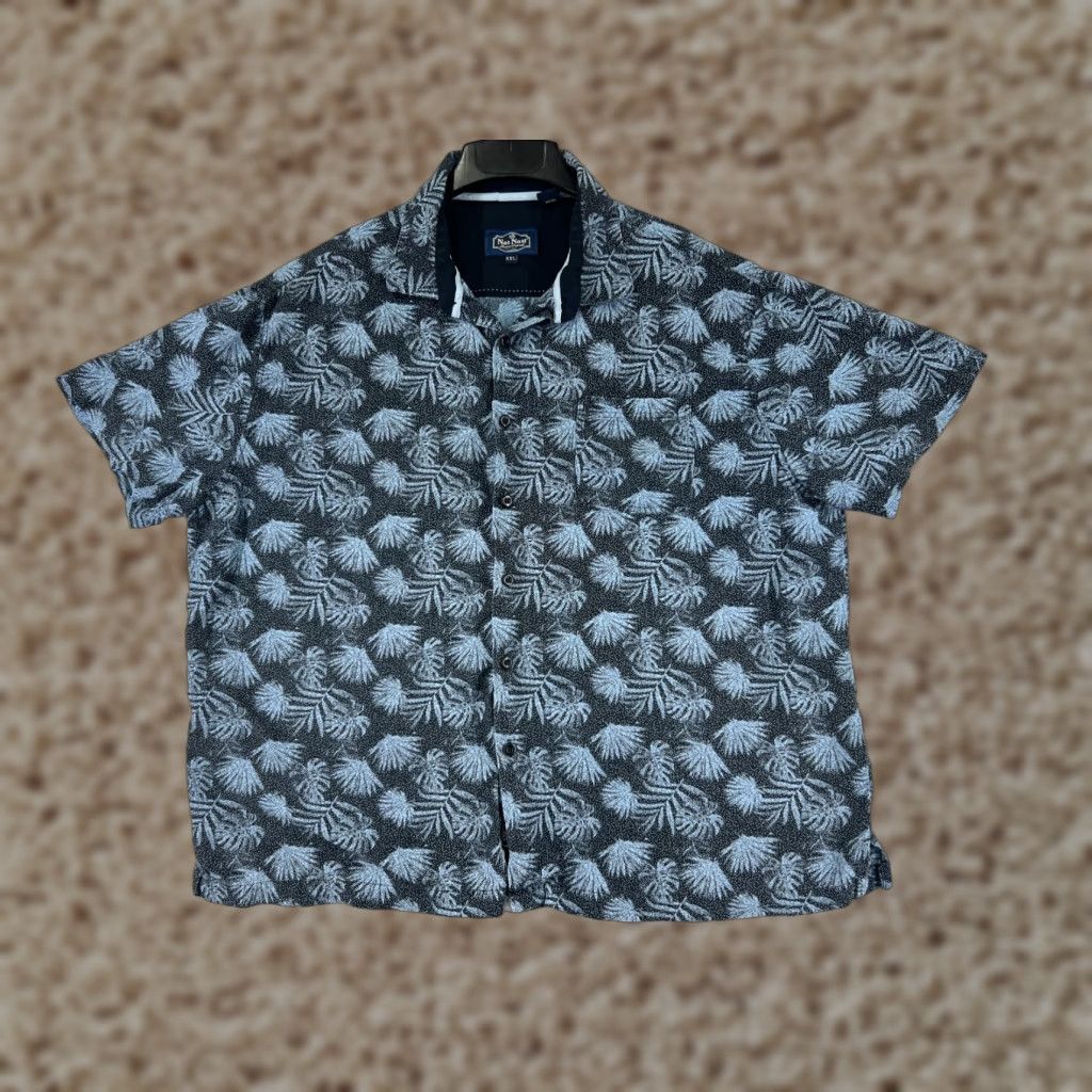 Nat Nast Nat Nast Shirt Mens 2XL Floral Palm Print Silk Button-Up Black Blue Casual Shirt Size US XXL / EU 58 / 5 - 1 Thumbnail