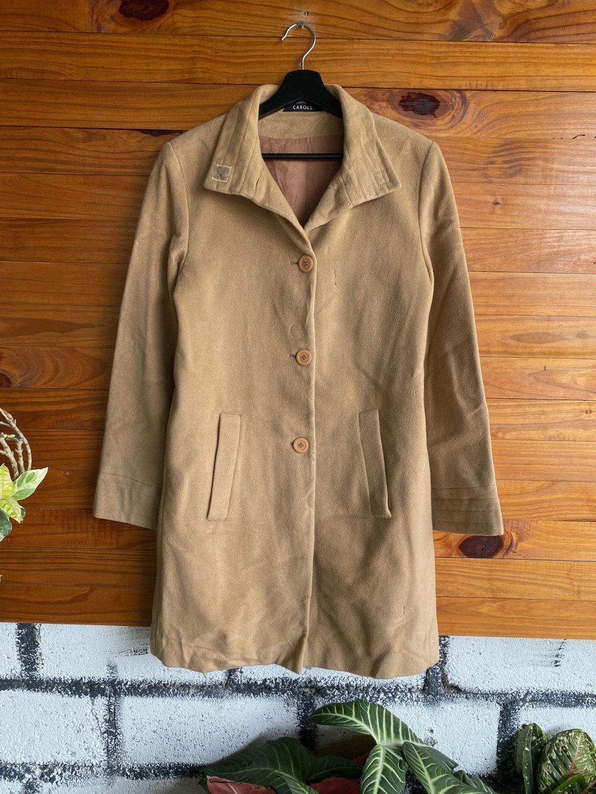 Vintage CAROLL Paris Beige Wool Blend Long Coat Classic French Size M / US 6-8 / IT 42-44 - 3 Thumbnail