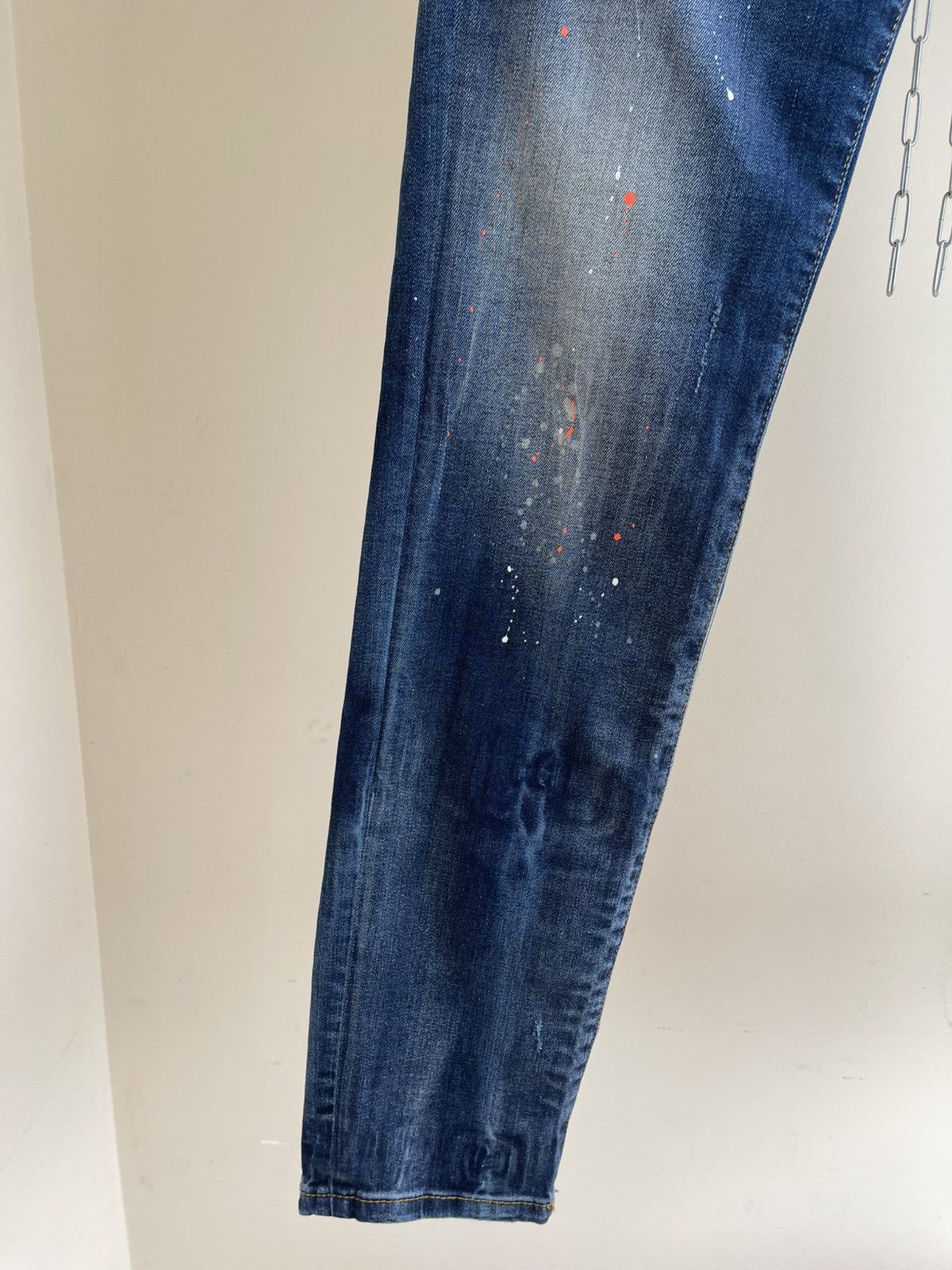 Dsquared2 Icon Slim Jean Distressed Wash Denim Paint-Splattered Jeans Size US 32 / EU 48 - 9 Thumbnail