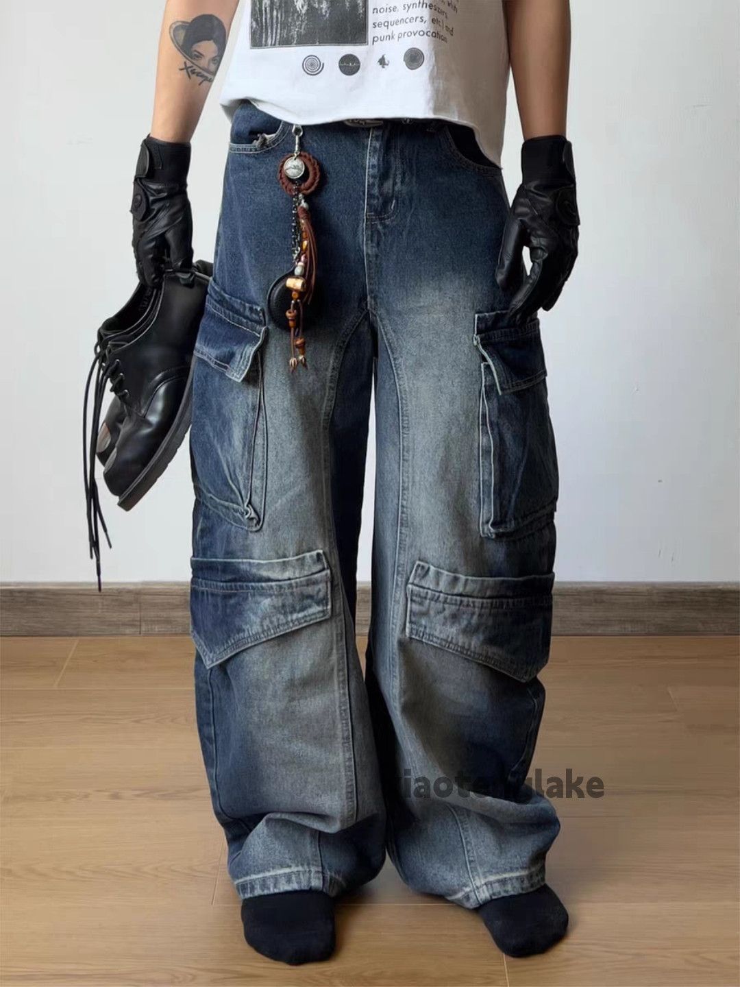 Jean xtl washed faded loose baggy skate hiphop cargo jeans Size US 30 / EU 46 - 4 Thumbnail