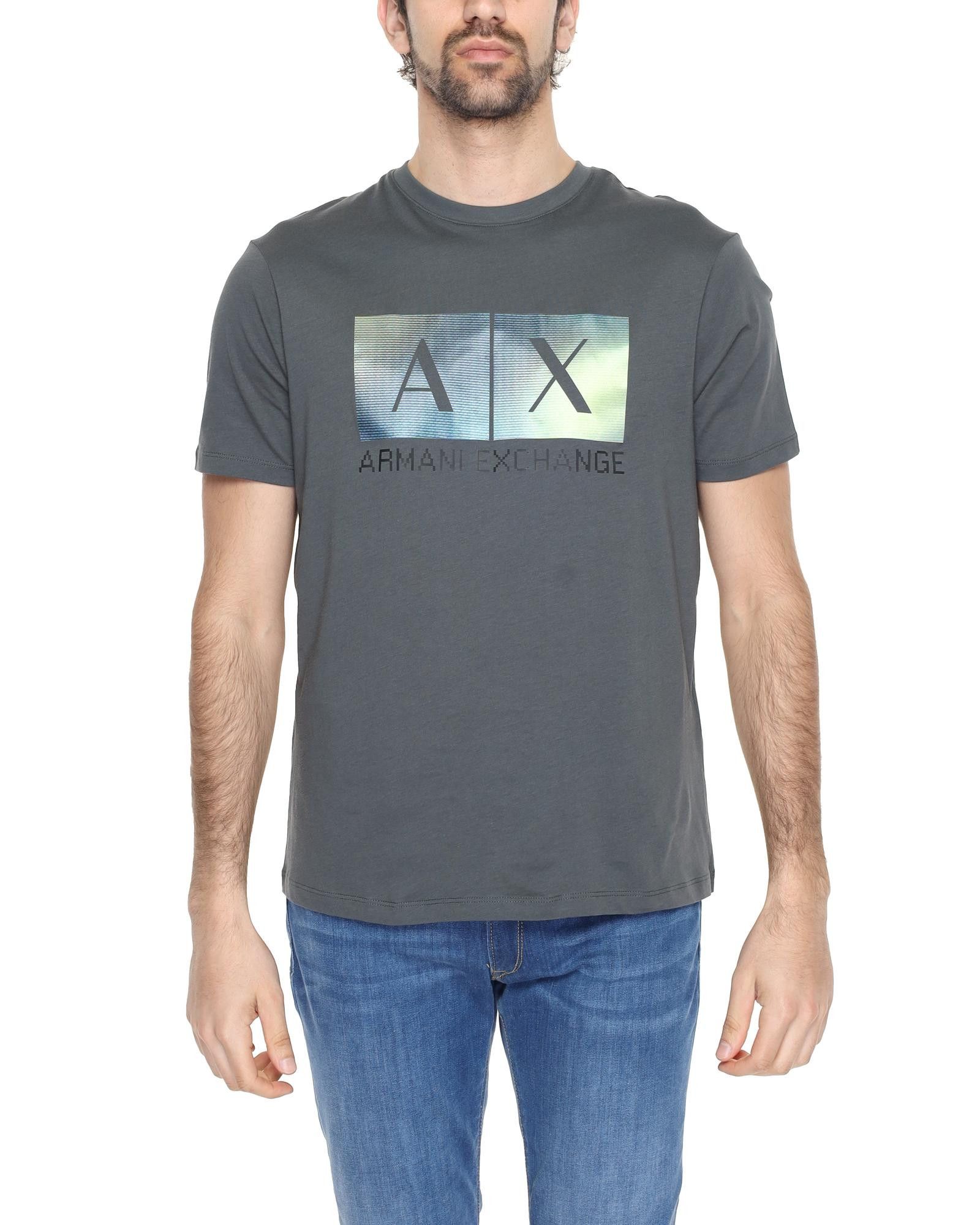 Image of Armani Exchange Printed Cotton T-Shirt With Round Neck in Green, Men's (Size Small)