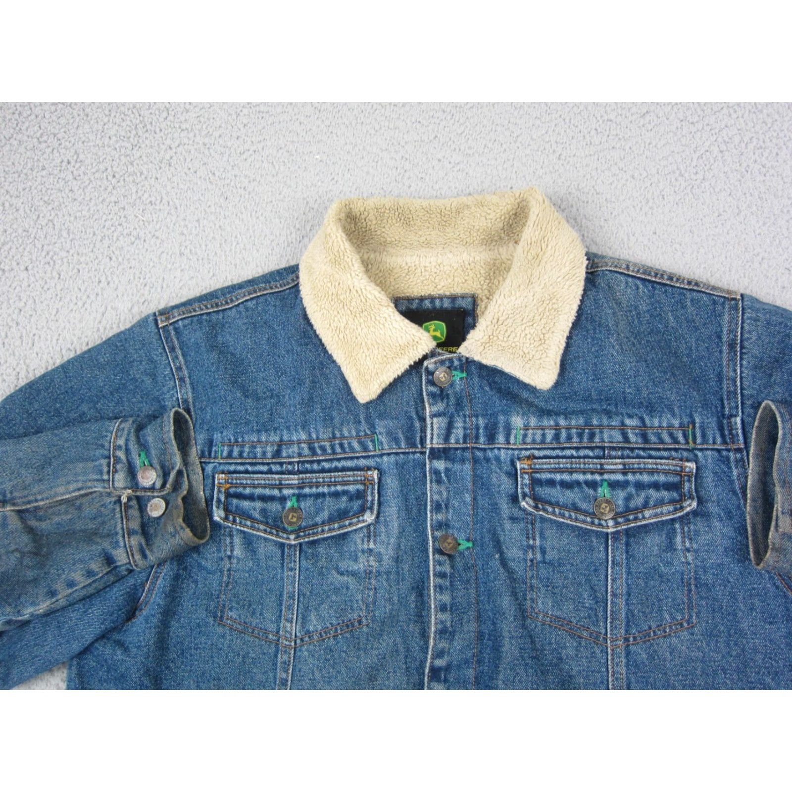 John Deere VINTAGE John Deere Jacket Mens L Blue Denim Trucker Sherpa Fleece Lined Workwear Casual 80s Mens Size US L / EU 52-54 / 3 - 2 Thumbnail