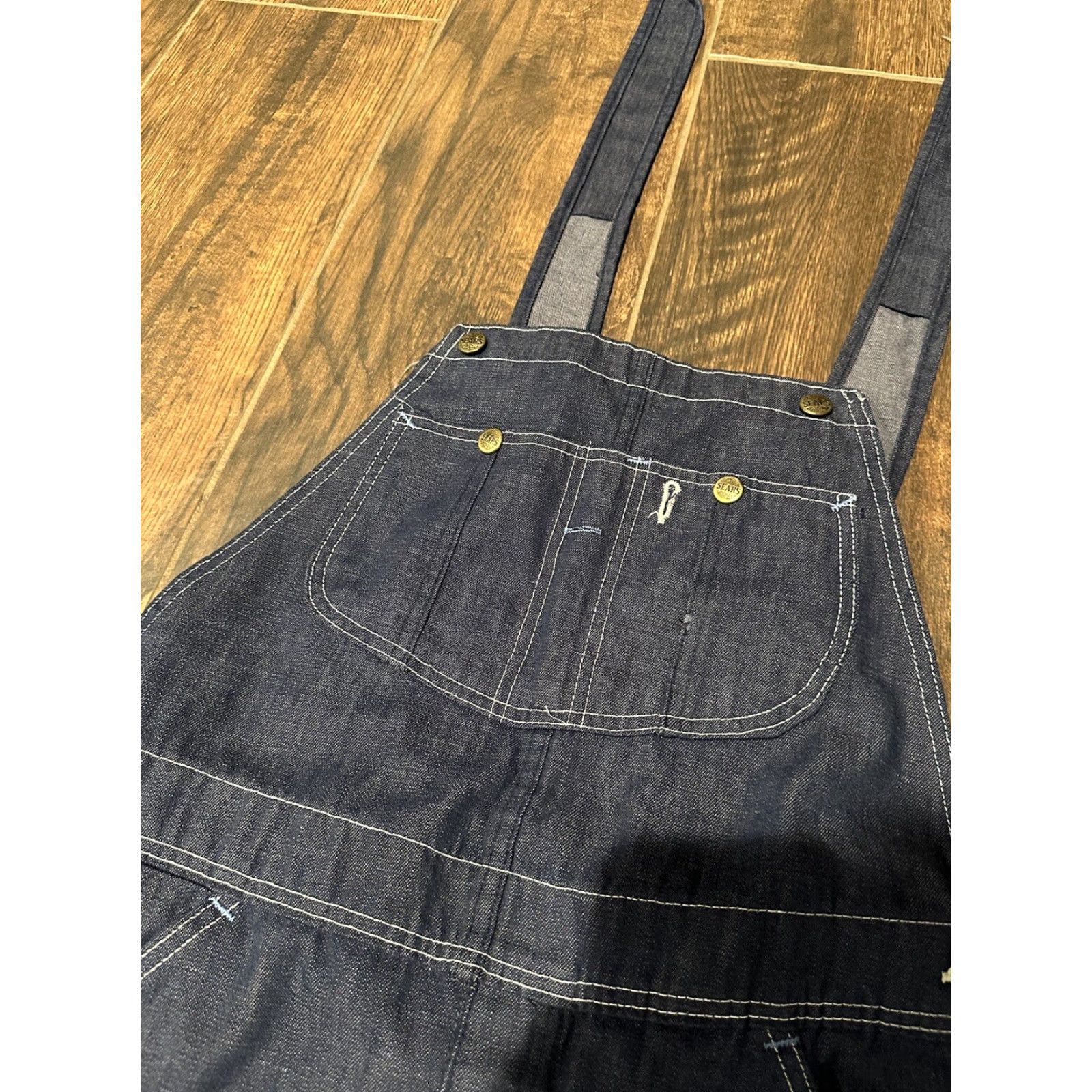 Sears VINTAGE Sears Denim Bib Overalls Jeans Men 36x30 70s 80s Blue Cotton Blend Wide-Leg Pockets Button Regular Mens Size US 36 / EU 52 - 5 Thumbnail
