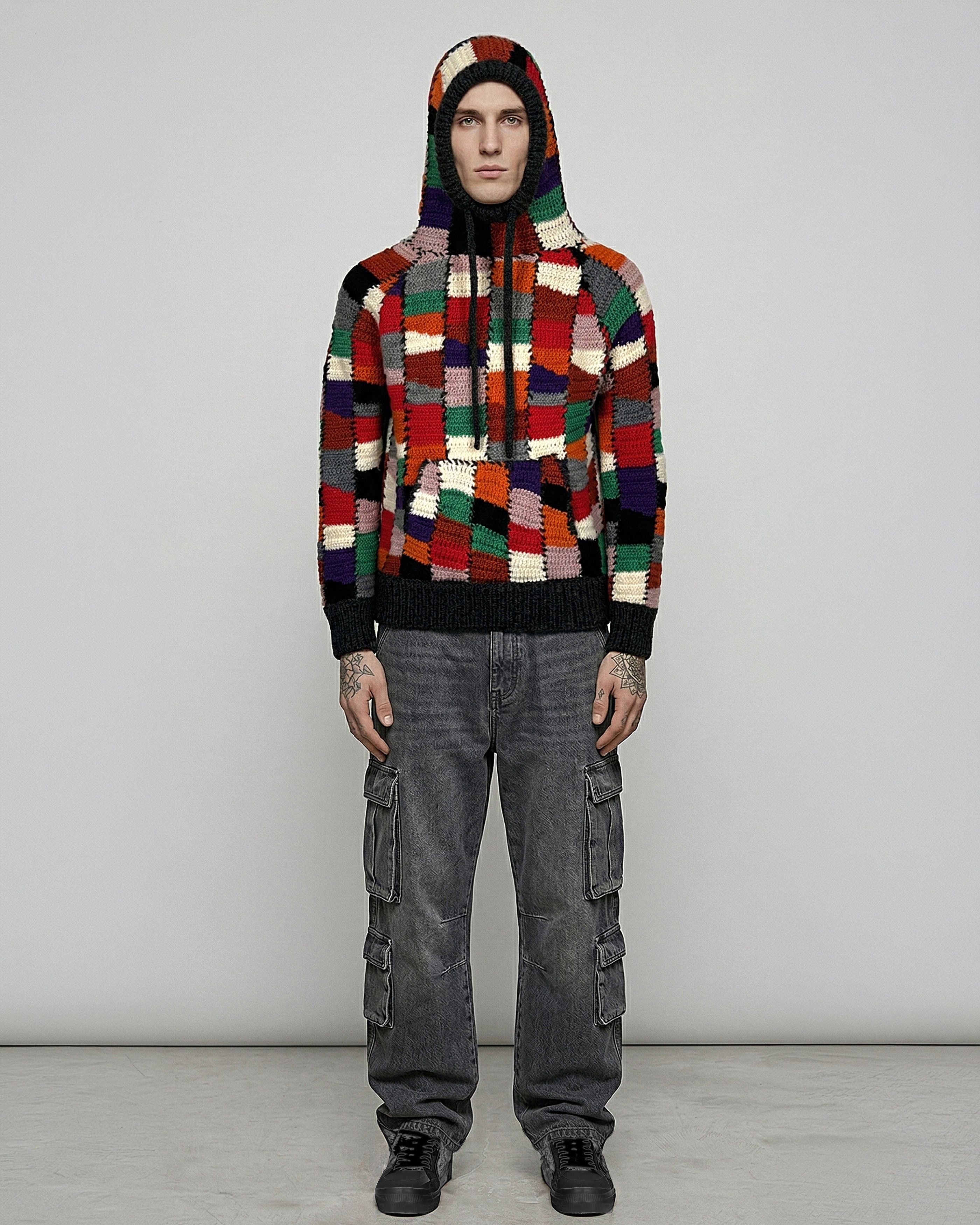 Marni Handmade Crochet Wool Block Patchwork Hoodie Size US M / EU 48-50 / 2 - 16 Thumbnail