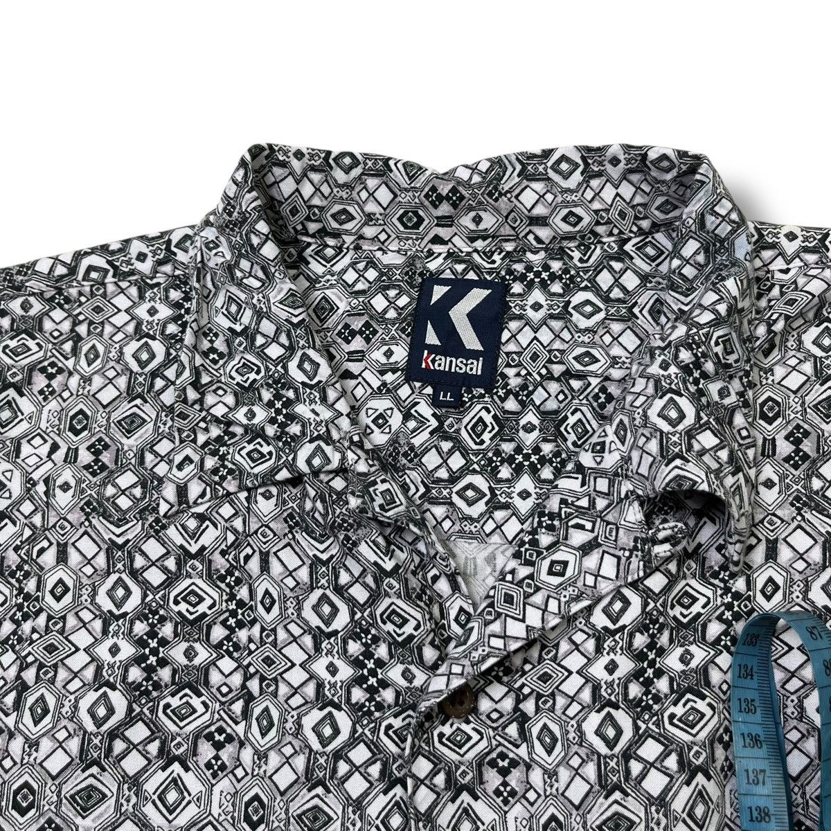 Yohji Yamamoto 90s🔥 KANSAI Geometric Print Short Sleeve Shirt - Size LL Size US L / EU 52-54 / 3 - 4 Thumbnail