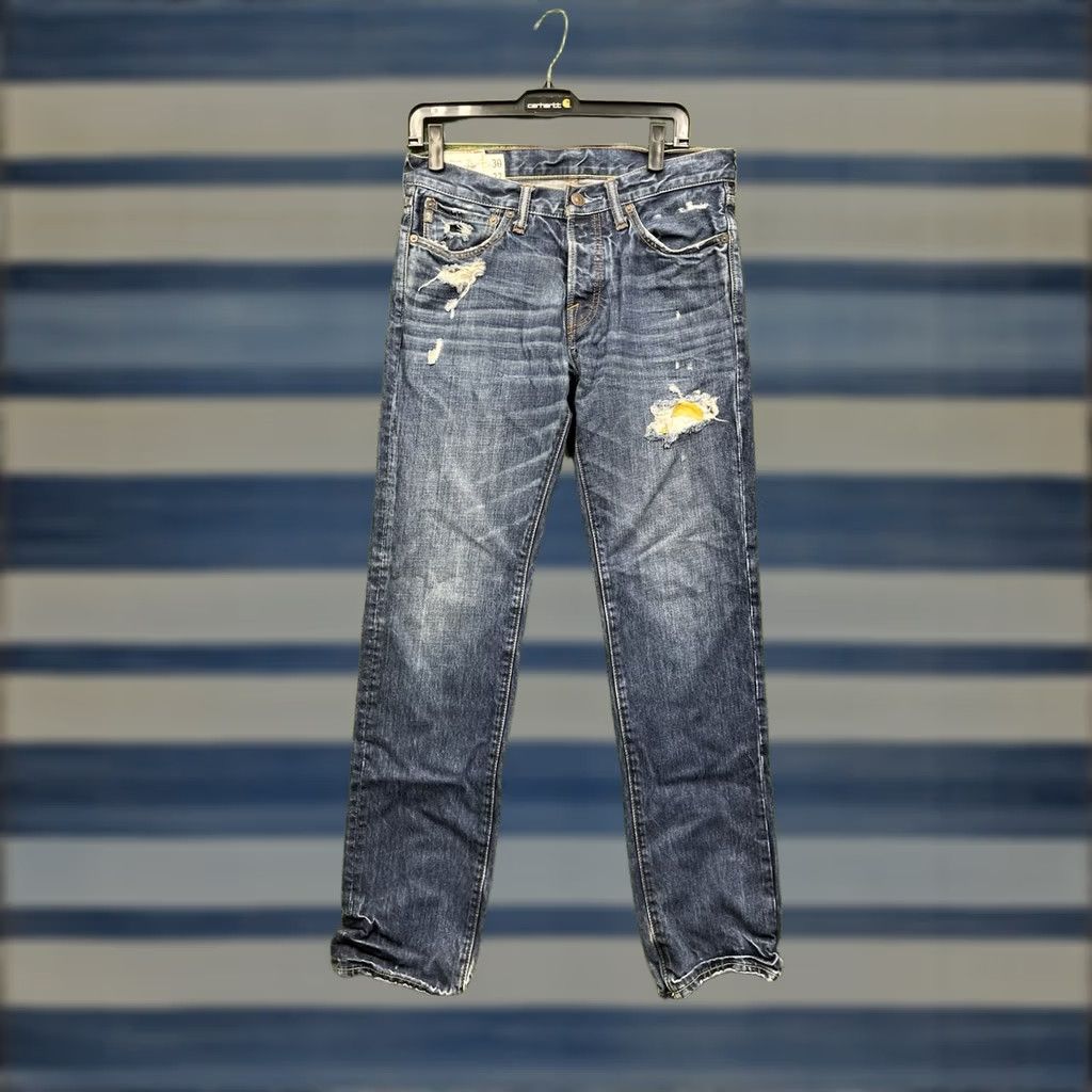 Abercrombie & Fitch Abercrombie & Fitch Jeans Mens 30x32 Skinny Distressed Low Rise Denim Blue 5-Pocket Logo Style Men Jeans Size US 30 / EU 46 - 1 Thumbnail