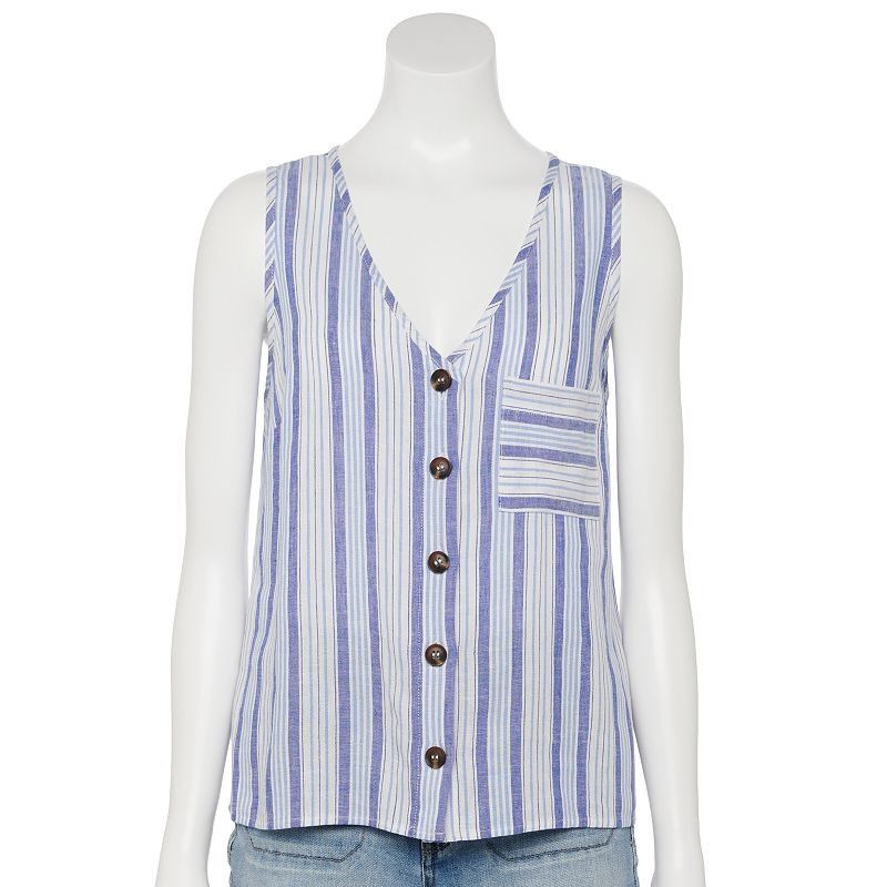 Other Juniors' Rewind Linen Tank Top, Girl's, Size: XS, Blue Size XS / US 0-2 / IT 36-38 - 1 Thumbnail
