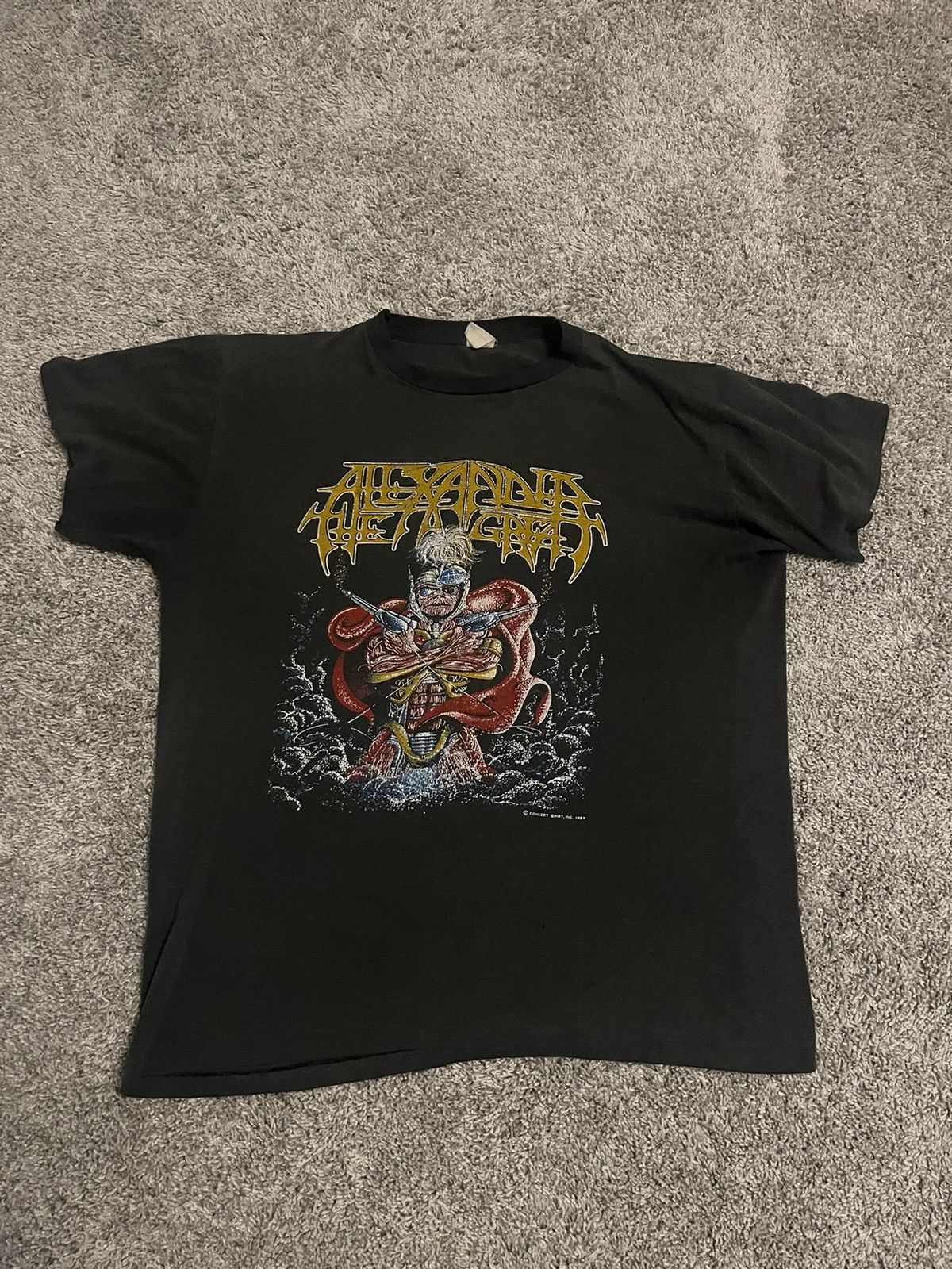 image of Band Tees x Vintage Iron Maiden Alexander The Great 1987 Concert Tee 90's in Black (Size Large)