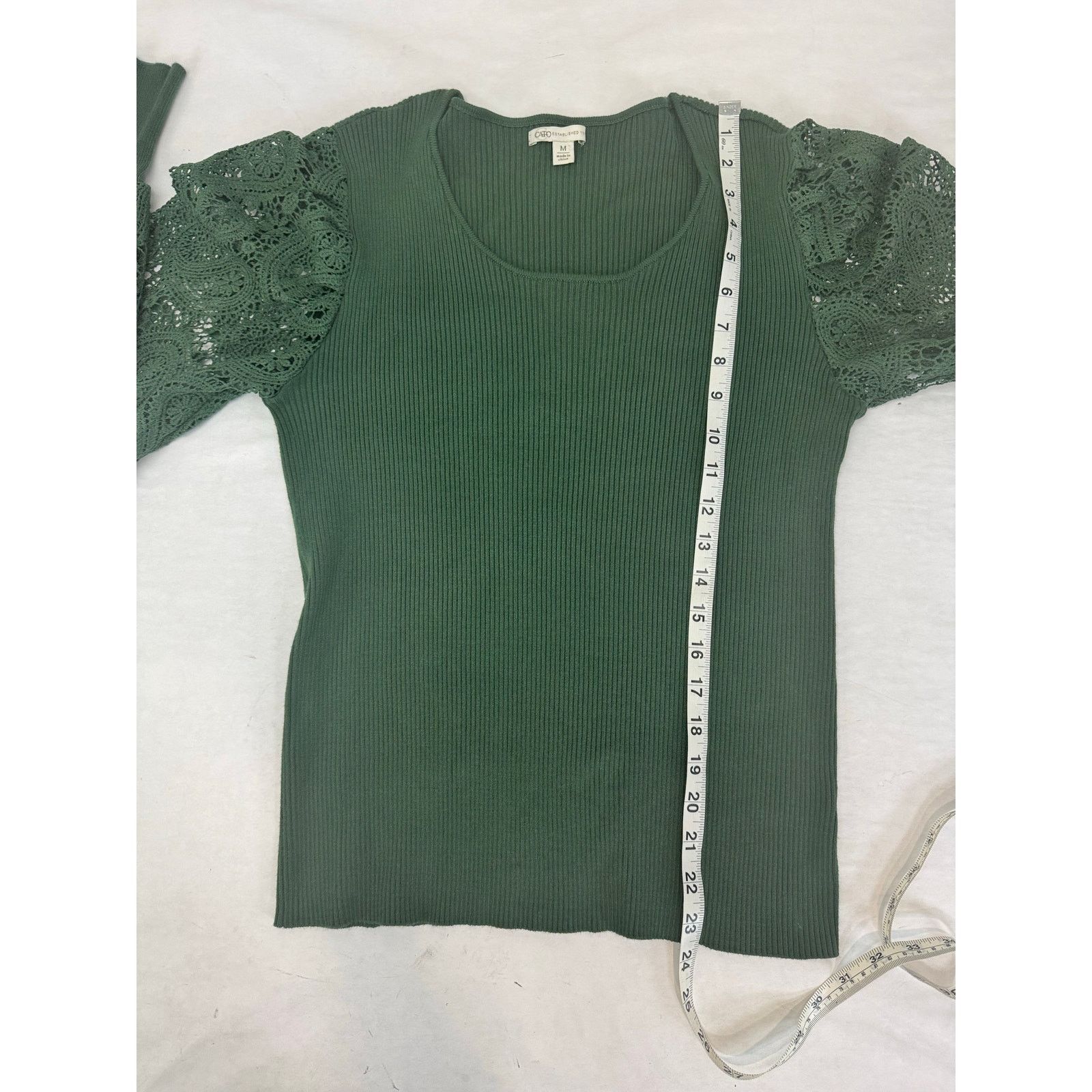 Other Eyelet Lace Sweater Puff Sleeve Green Cato Medium Size M / US 6-8 / IT 42-44 - 4 Thumbnail
