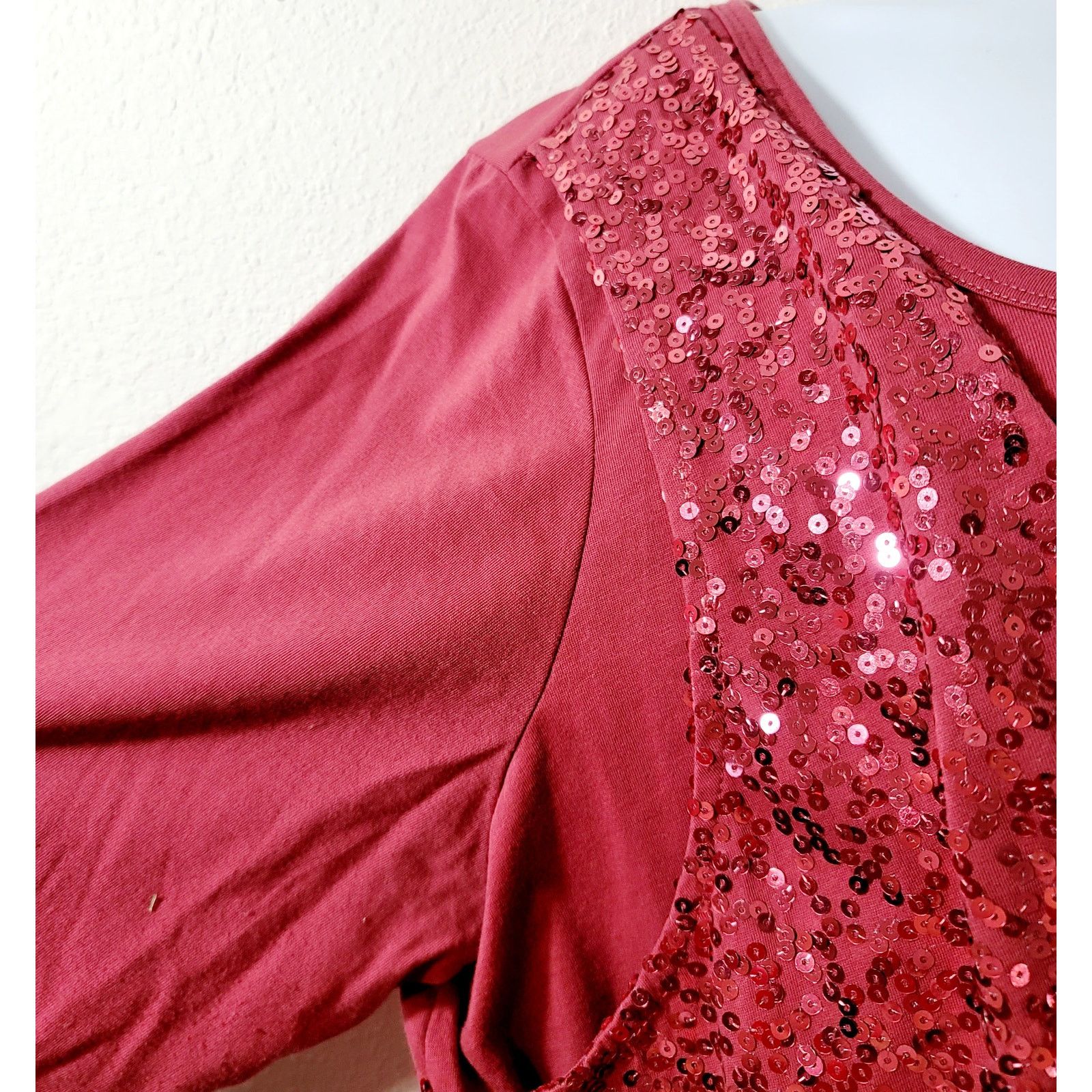 Other Denim 24/7 Red Brownish 2 In 1 Sequin Round Neck Top 1X Soft Size XXL / US 16-18 / IT 52-54 - 2 Thumbnail