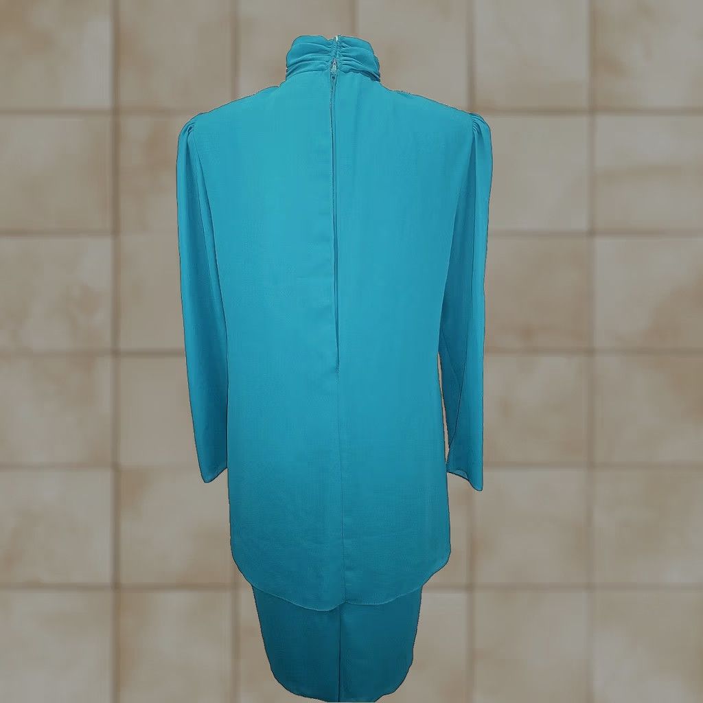 Vintage VINTAGE Patra Dress Knee Length Sequin Chiffon Organza Cape Design 80s Blue Sz 10 Womens Size L / US 10 / IT 46 - 1 Thumbnail