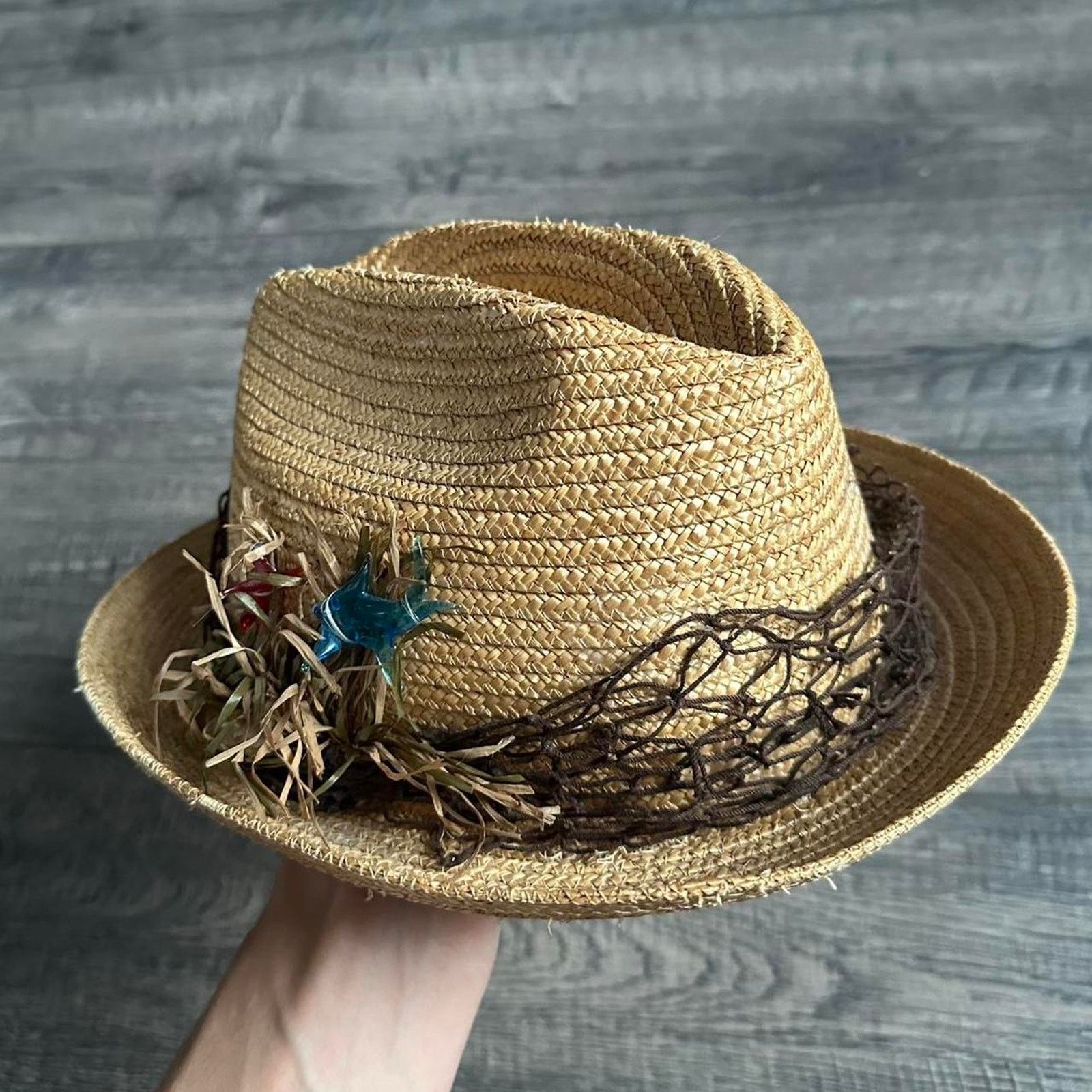 Vintage Vintage 60s Straw Shell Tourist Sun Beach Hat Cap Fedora Size ONE SIZE - 4 Thumbnail