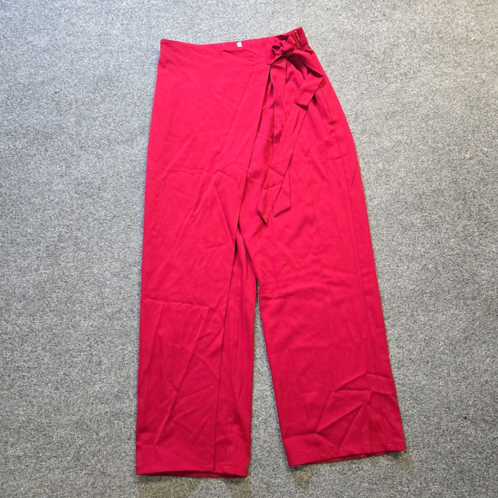 Vintage Halara Pants Womens Size Large Red High Waist Tie Side Wide Leg Wrap Work Career Size 36" / US 14 / IT 50 - 2 Thumbnail