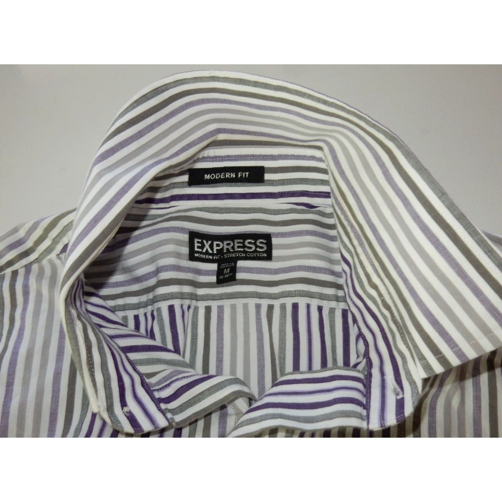 Express VINTAGE Express Men's Cotton Striped Button-Up Shirt Size M Long Sleeve Purple Size US M / EU 48-50 / 2 - 3 Thumbnail