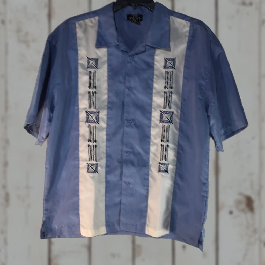 Vintage VINTAGE City Impact Dress Shirt Men XL Short Sleeve Blue/White Striped Business Casual Workwear Size 46R - 1 Thumbnail