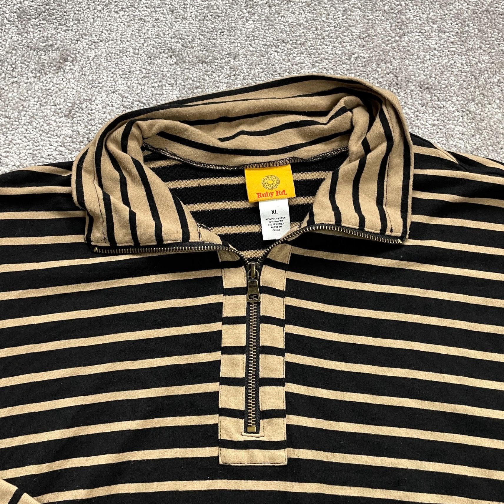 Vintage Rudy RD Sweater Women XL Brown Black Striped Zip Up Pockets Long Sleeve Pullover Size XL / US 12-14 / IT 48-50 - 5 Thumbnail