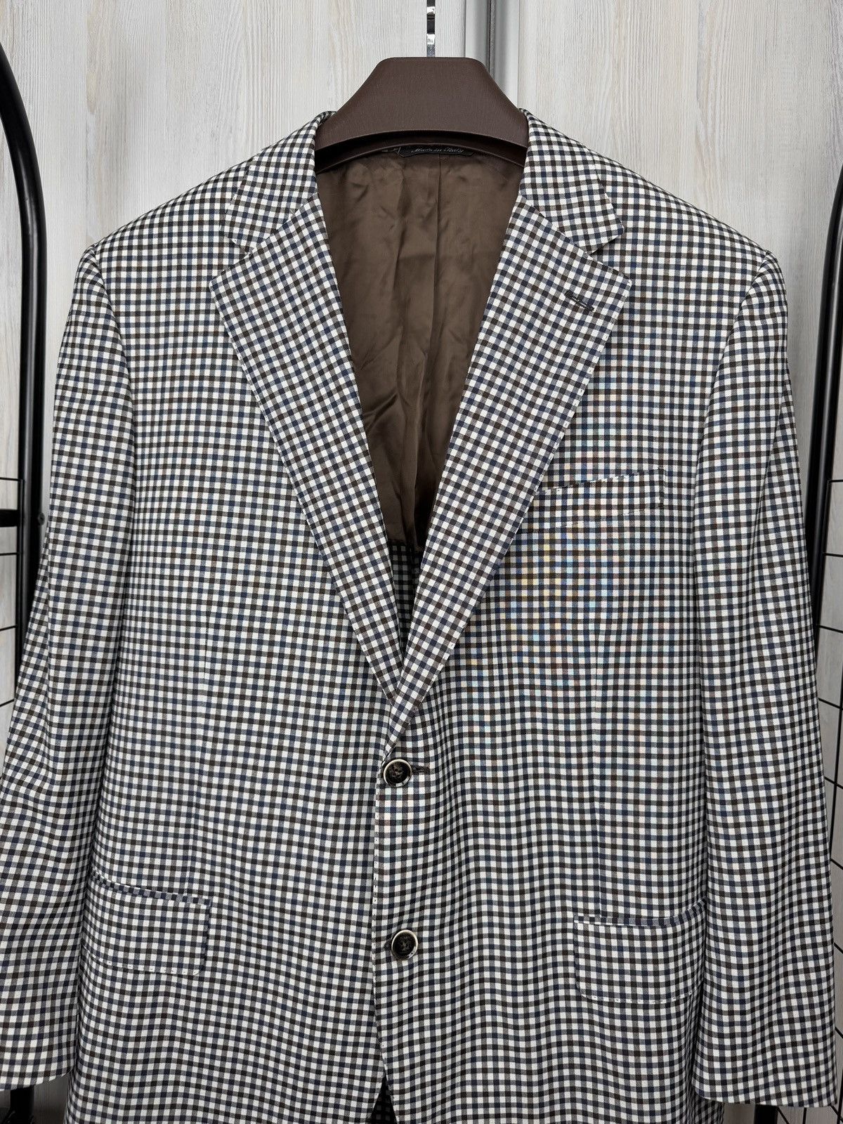 Canali Canali Italy Wool Cotton Travel Checkered 2 button blazer Size 46R - 3 Thumbnail