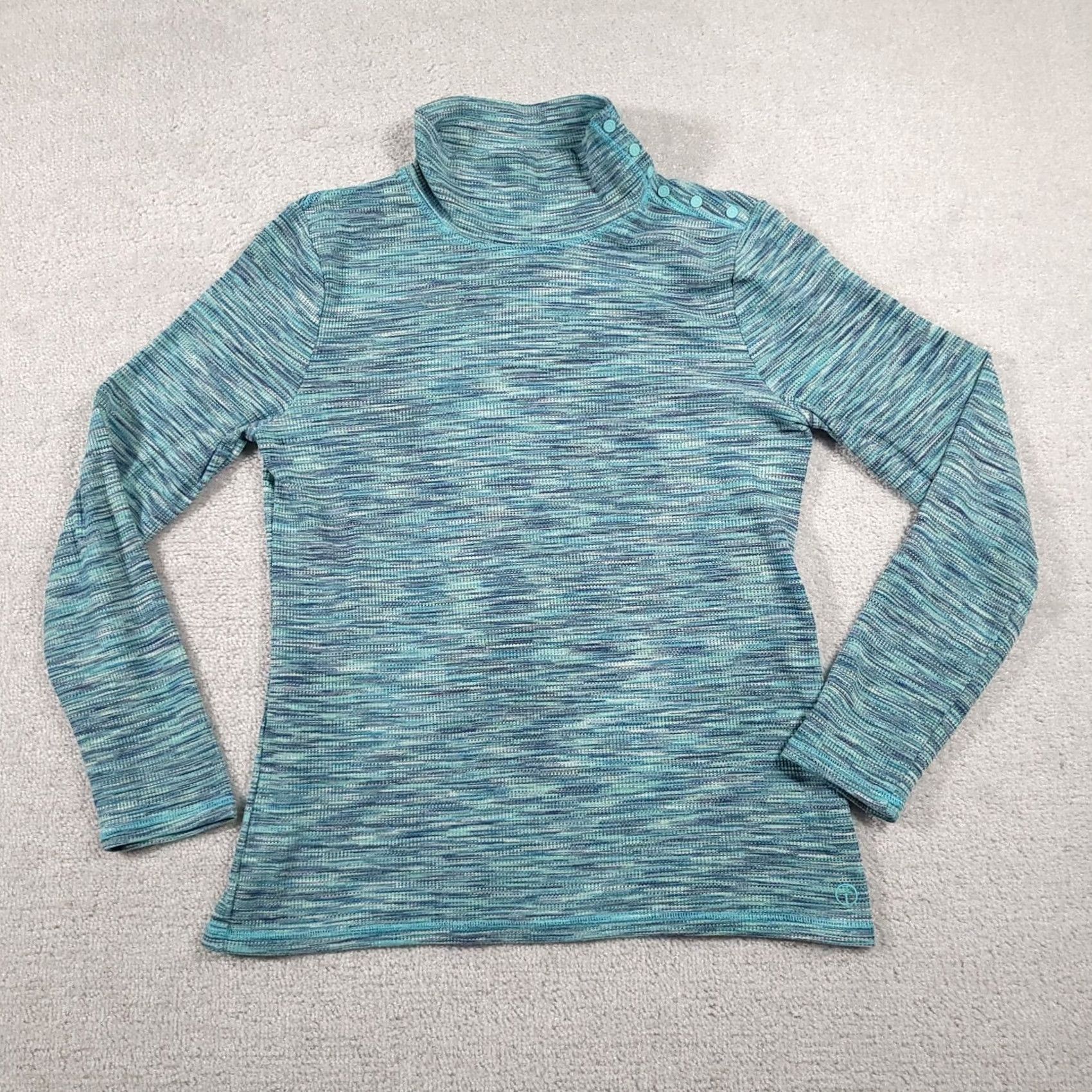 Talbots Talbots T Shirt Women's Large Blue Thermal Waffle Knit Snap Mock Neck Size L / US 10 / IT 46 - 2 Thumbnail