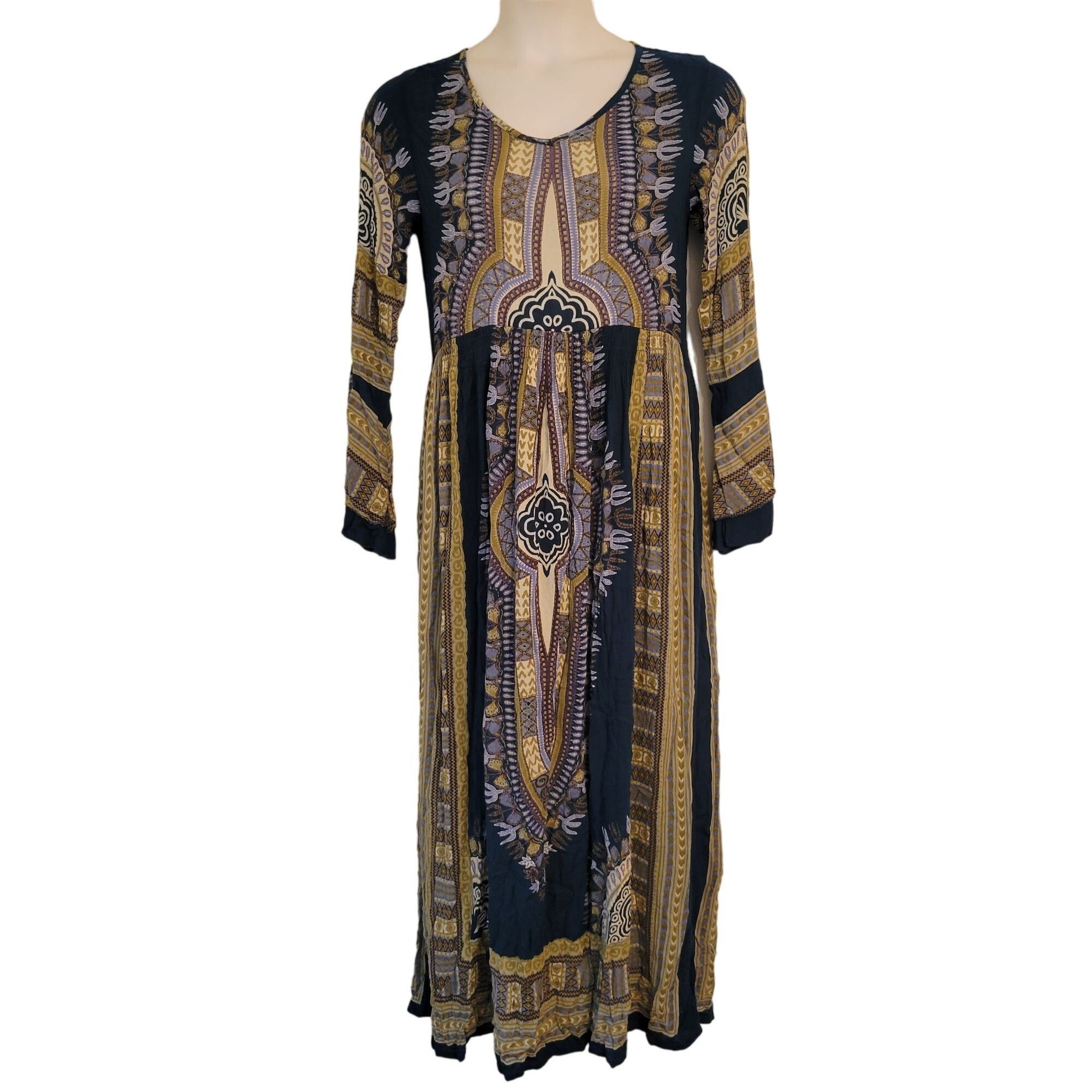 Vintage Earthbound Trading Boho Maxi Dress Ethnic Print Flared Sleev Size M / US 6-8 / IT 42-44 - 1 Thumbnail