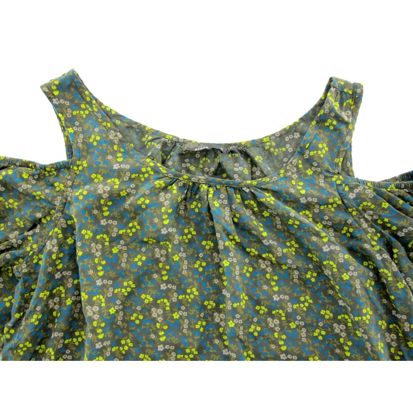 Prana PrAna Lenzing Modal Green Blue Yellow Floral Motif Off Shoulder Peasant Blouse S Size S / US 4 / IT 40 - 3 Thumbnail