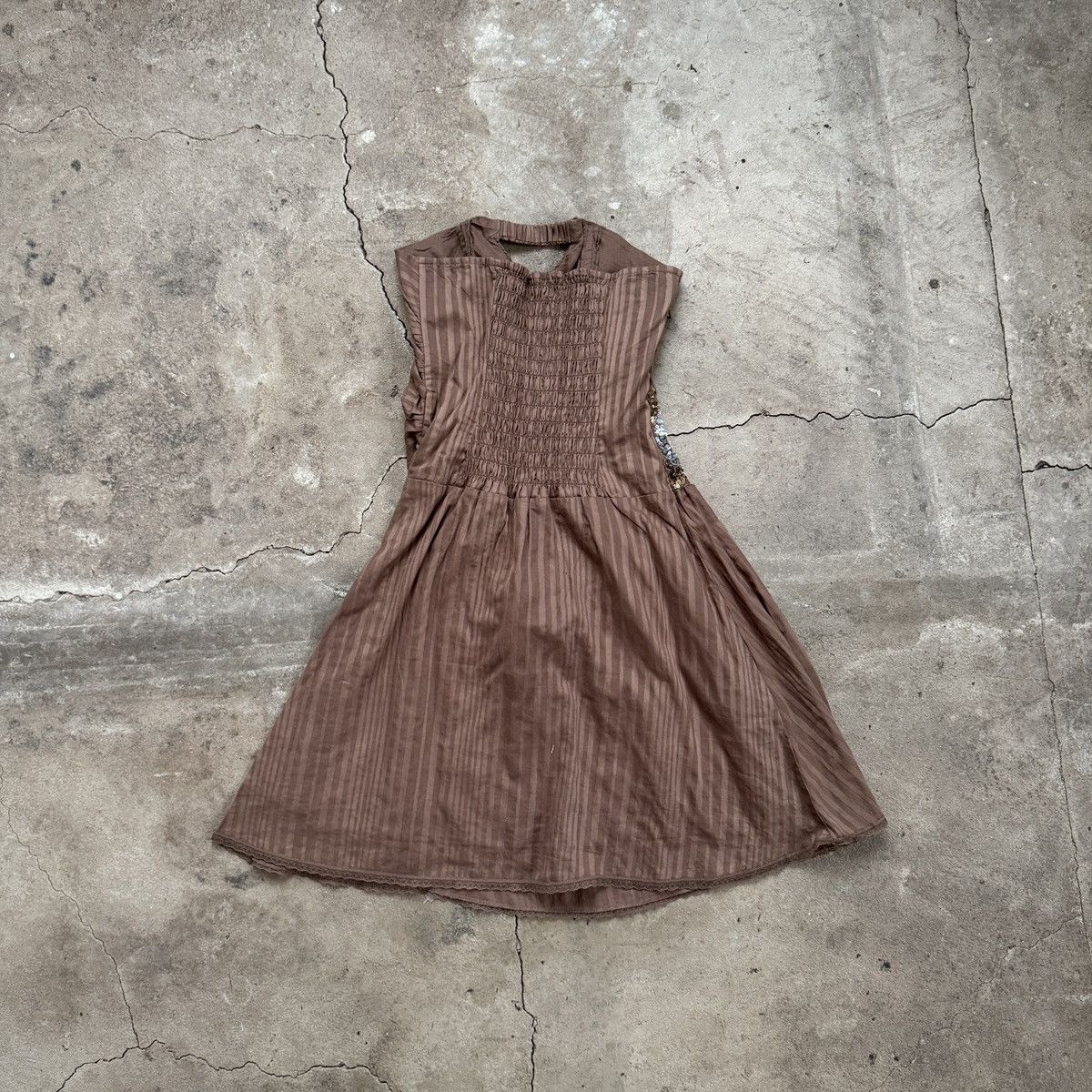 Japanese Brand × Vintage Morgan De Toi Brown Striped Babydoll Dress Size S / US 4 / IT 40 - 2 Thumbnail
