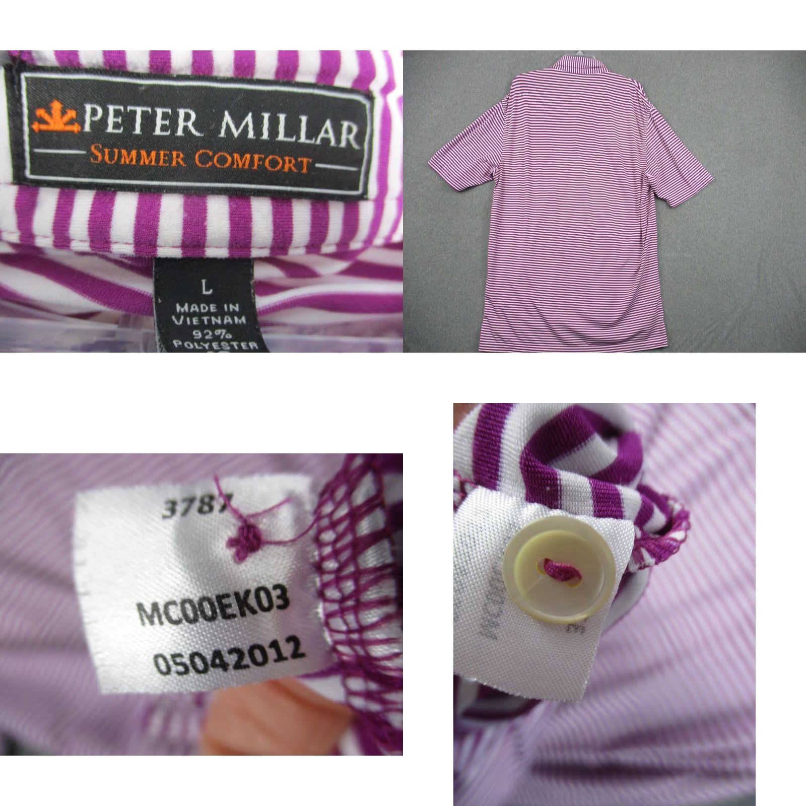 Peter Millar Peter Millar Polo Shirt Mens Large Purple Striped Summer Comfort Linville Golf Size US L / EU 52-54 / 3 - 8 Thumbnail