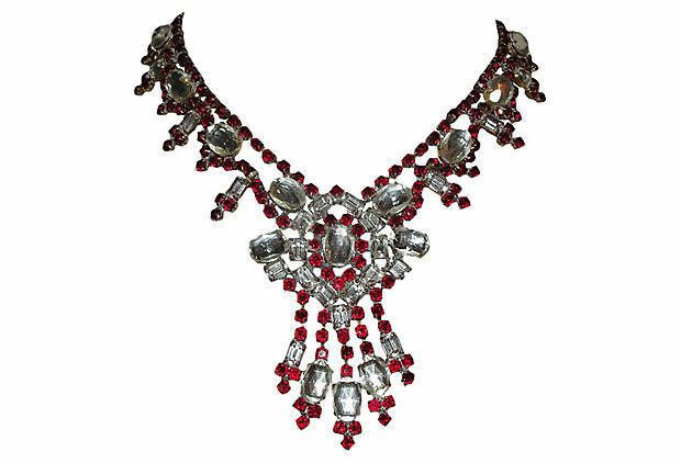 Designer Husar D. Czech Red Rhinestone Festoon Necklace Size ONE SIZE - 1 Thumbnail