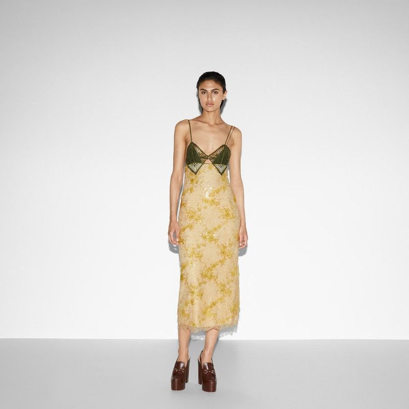 Gucci o1la5ras0526 Lace Dress in Yellow Size XS / US 0-2 / IT 36-38 - 3 Thumbnail