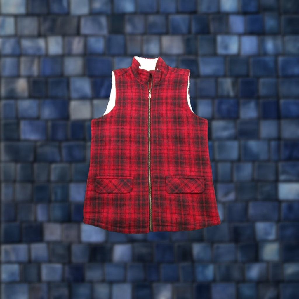 Vintage Maurices Vest Women's Red Buffalo Plaid Zip Up Lined XS Polyester Mid-Length Outdoor Pockets Size XS / US 0-2 / IT 36-38 - 1 Thumbnail