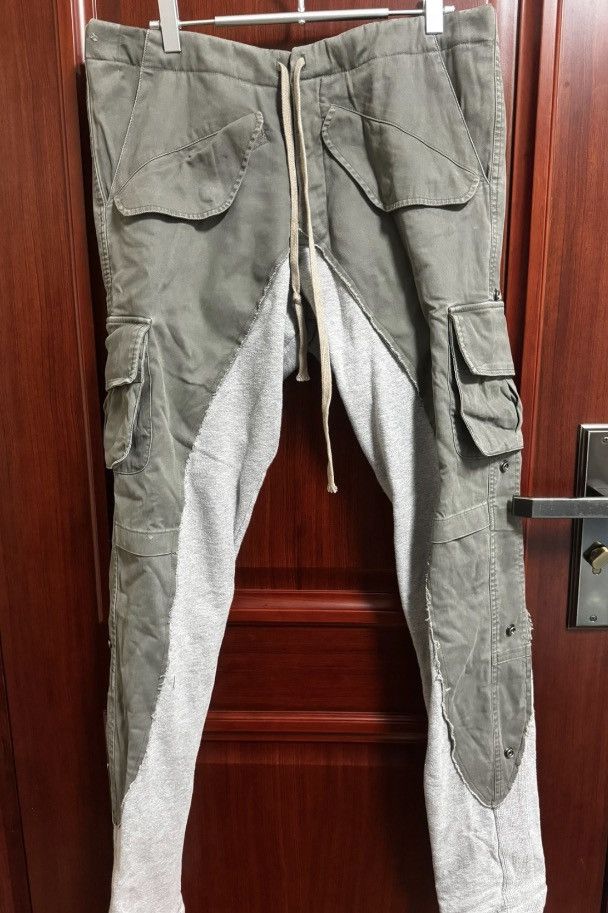 image of Greg Laurent Grey-Green Patchwork Overalls, Men's (Size 29)