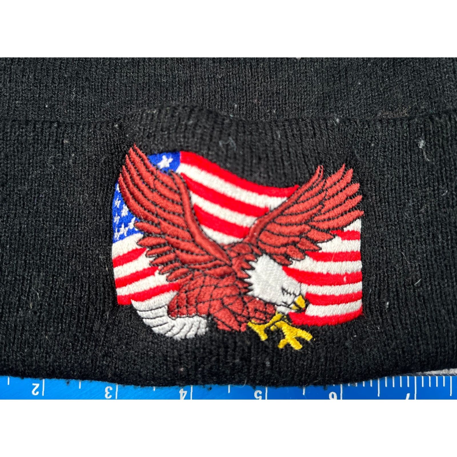 Vintage USA Flag Eagle Beanie Adult Black Knit 100% Acrylic Ski Snow Outdoors Unbranded Beanie Mens Womens Unisex Adults Black Eagle Flag Ski Size ONE SIZE - 2 Thumbnail