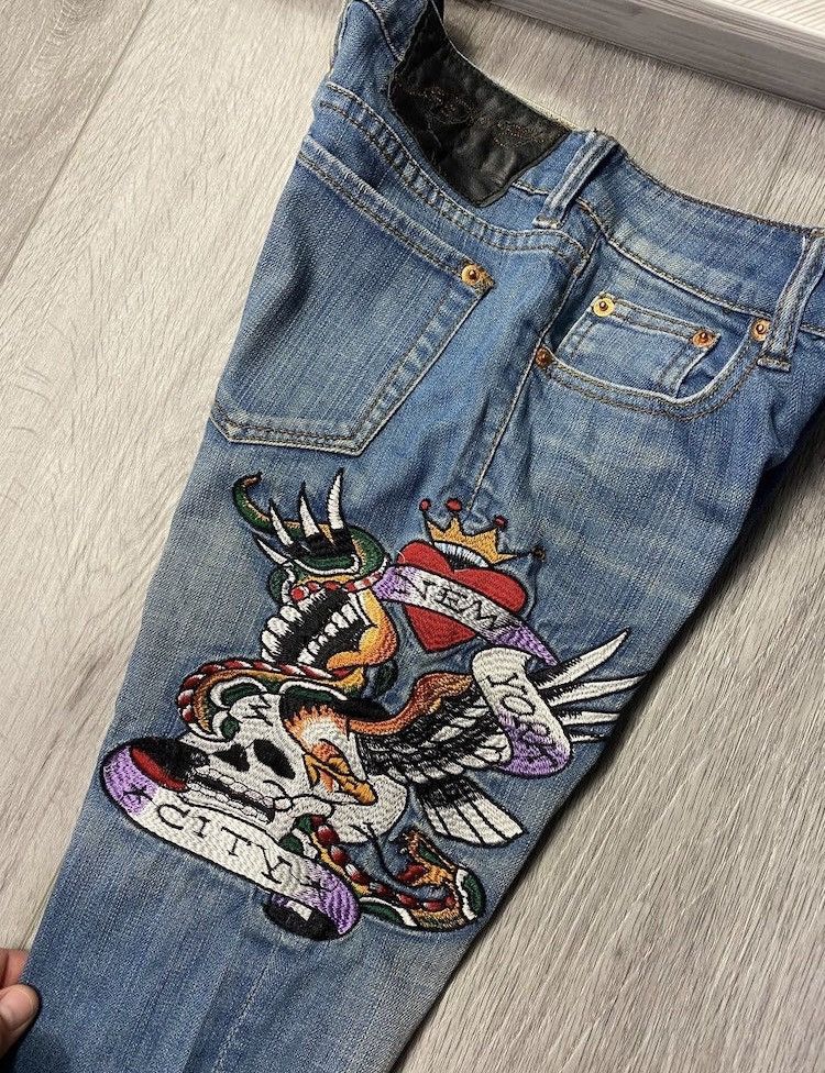 image of Christian Audigier x Ed Hardy Vintage Ed Hardy Embroidered Logo Skinny Jeans Size 27 in Denim, Men'