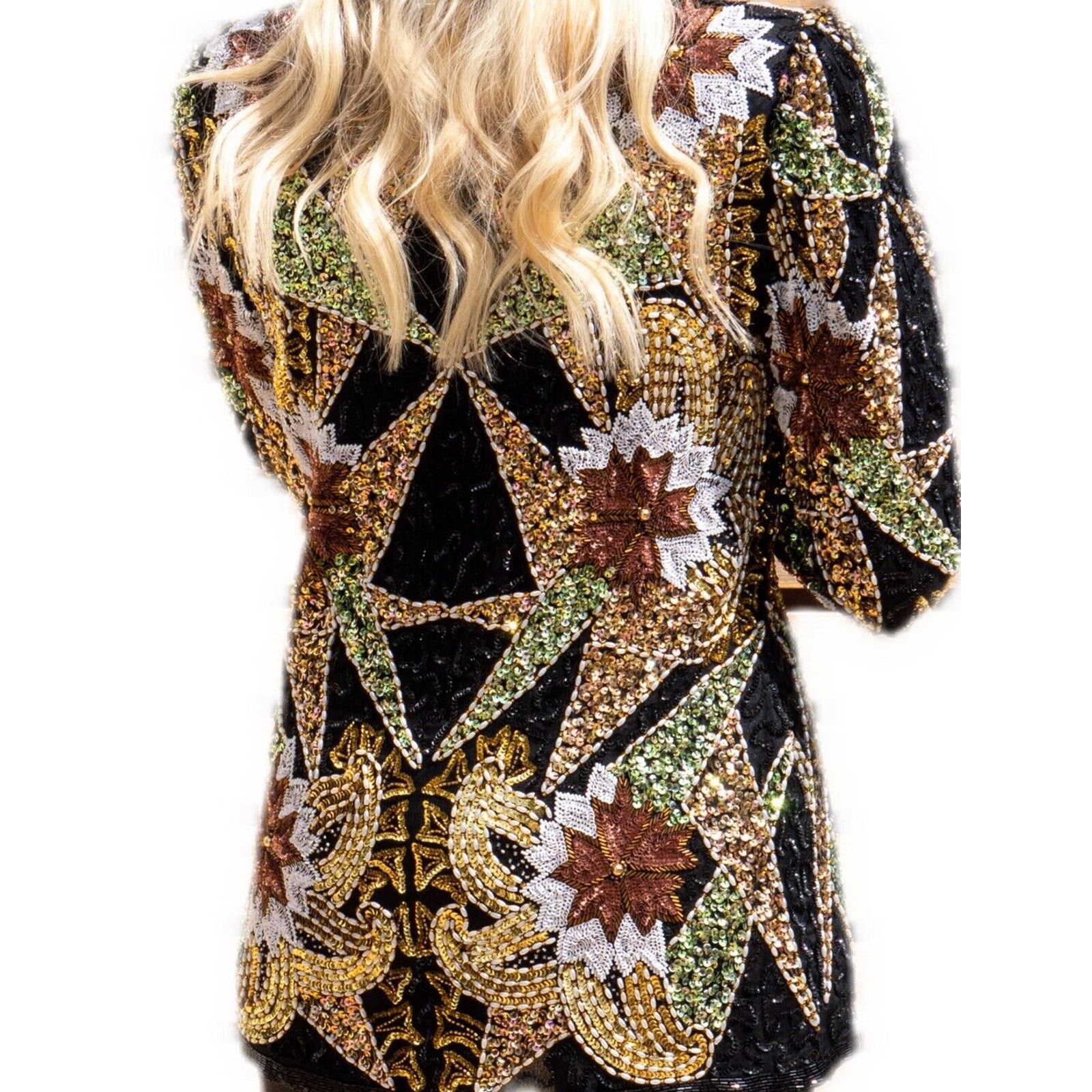 Vintage VTG Jakelin 100% Silk Beaded Star Tunic Jacket Sequin Beaded Size S / US 4 / IT 40 - 4 Thumbnail