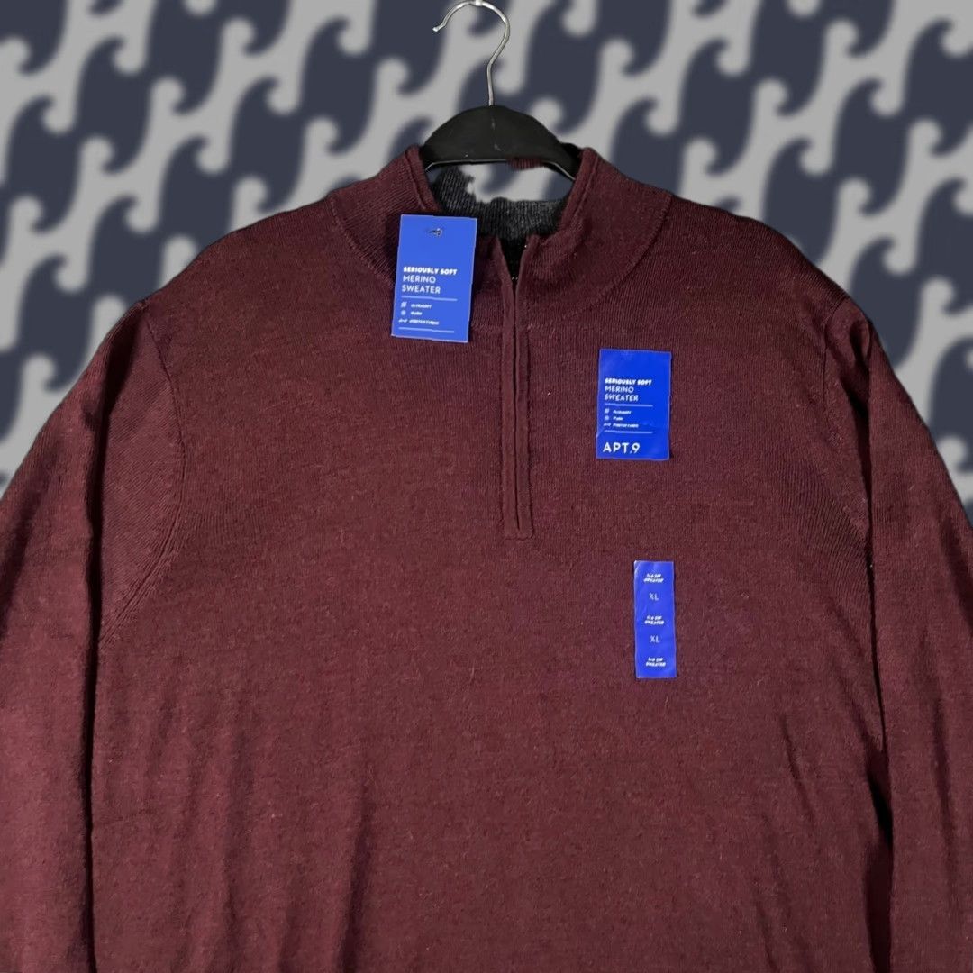 Apt. 9 Apt. 9 Mens XL Burgundy Merino Wool Blend 1/4 Zip Seriously Soft Sweater NWT Size US XL / EU 56 / 4 - 1 Thumbnail