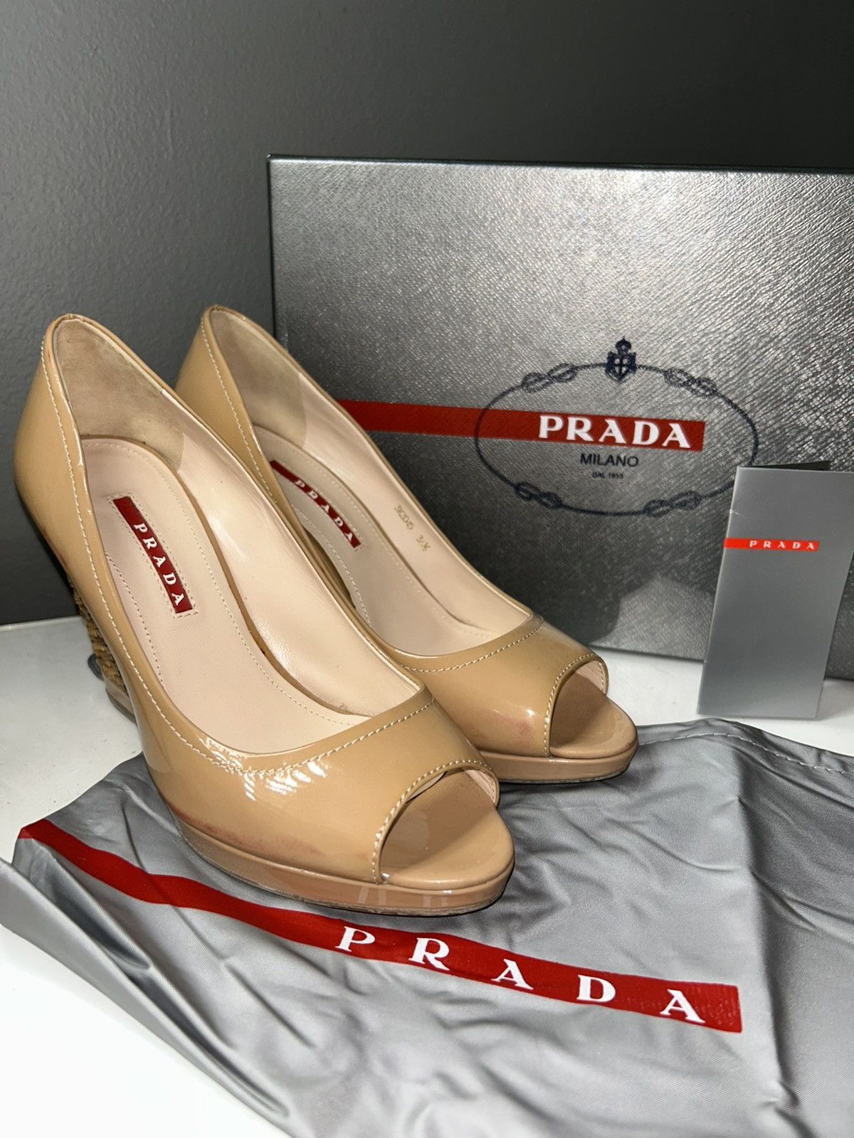 Prada Prada Espadrilles Nude Patent Leather Peep-Toe Wedges s 36.5 Size US 6.5 / IT 36.5 - 12 Thumbnail