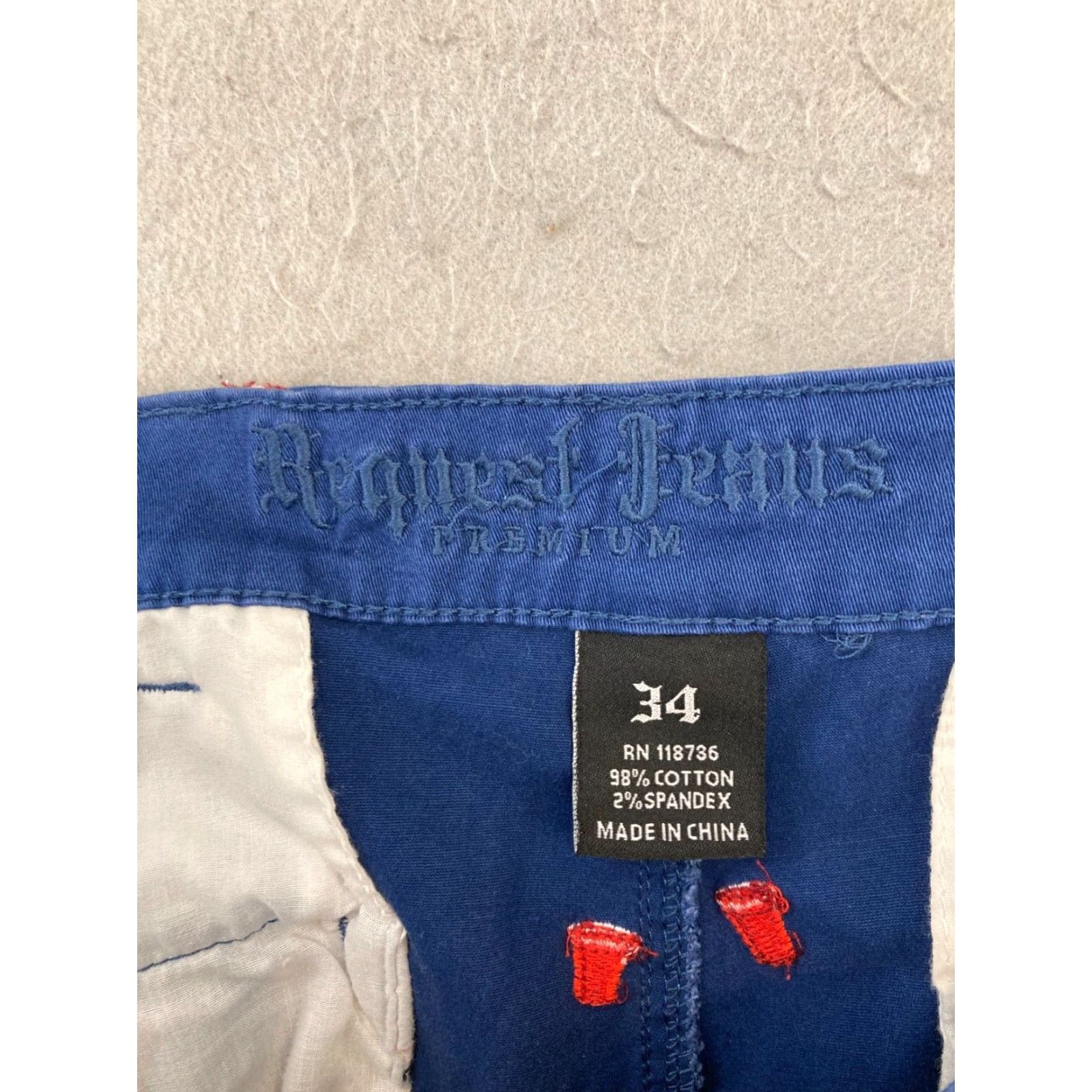 Vintage Request Jeans Mens Shorts 34 Blue Solid Chino Flat Front Casual mid rise 34in Cotton Blend Mens Shorts Blue Size US 34 / EU 50 - 7 Thumbnail