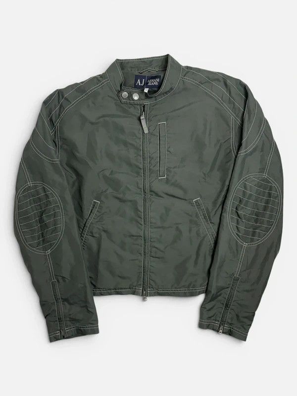 Emporio Armani Vintage Armani Jeans Olive Nylon Moto Jacket Size US L / EU 52-54 / 3 - 1 Thumbnail