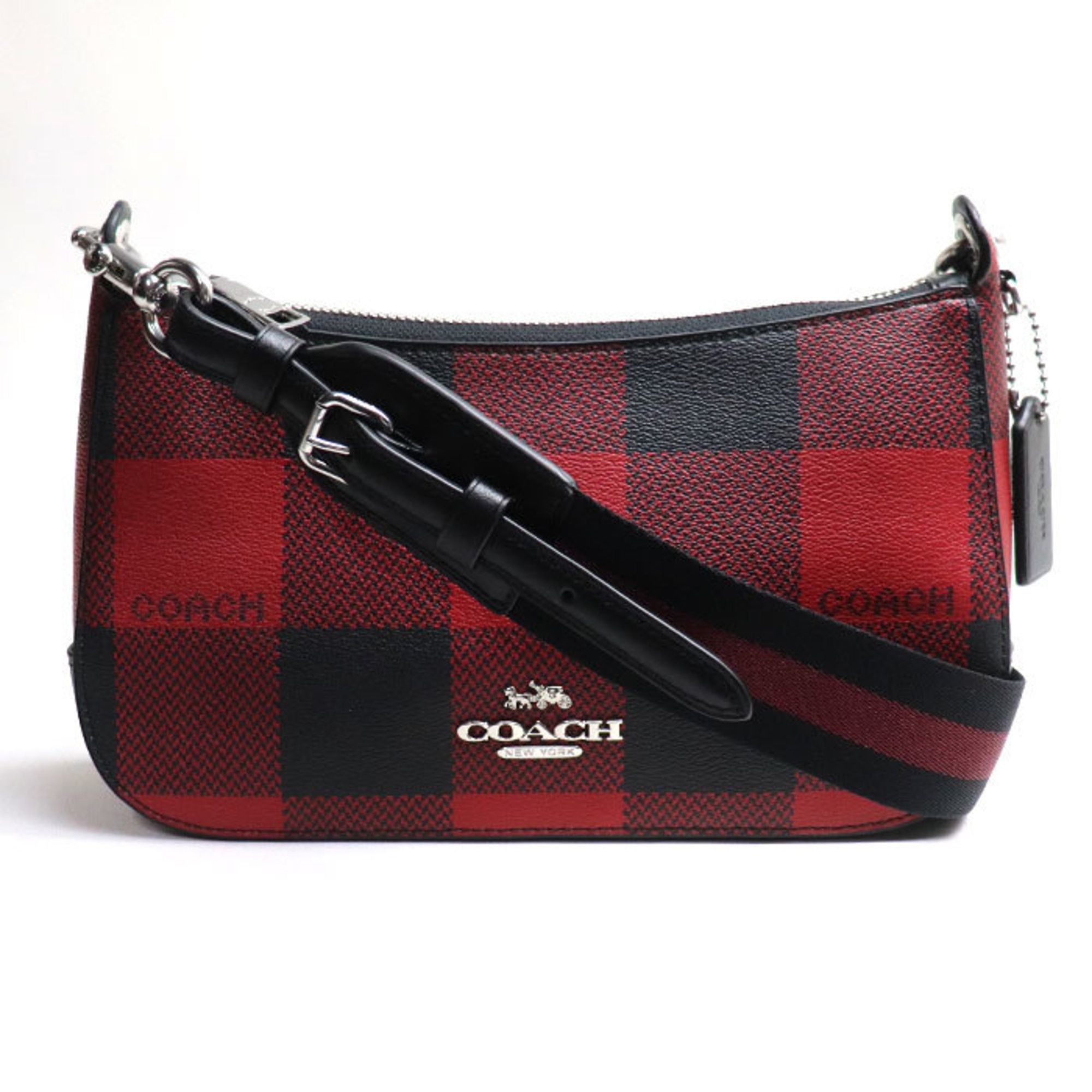 image of Coach Jess Baguette Buffalo Plaid Shoulder Bag Red Black C6818 Women's