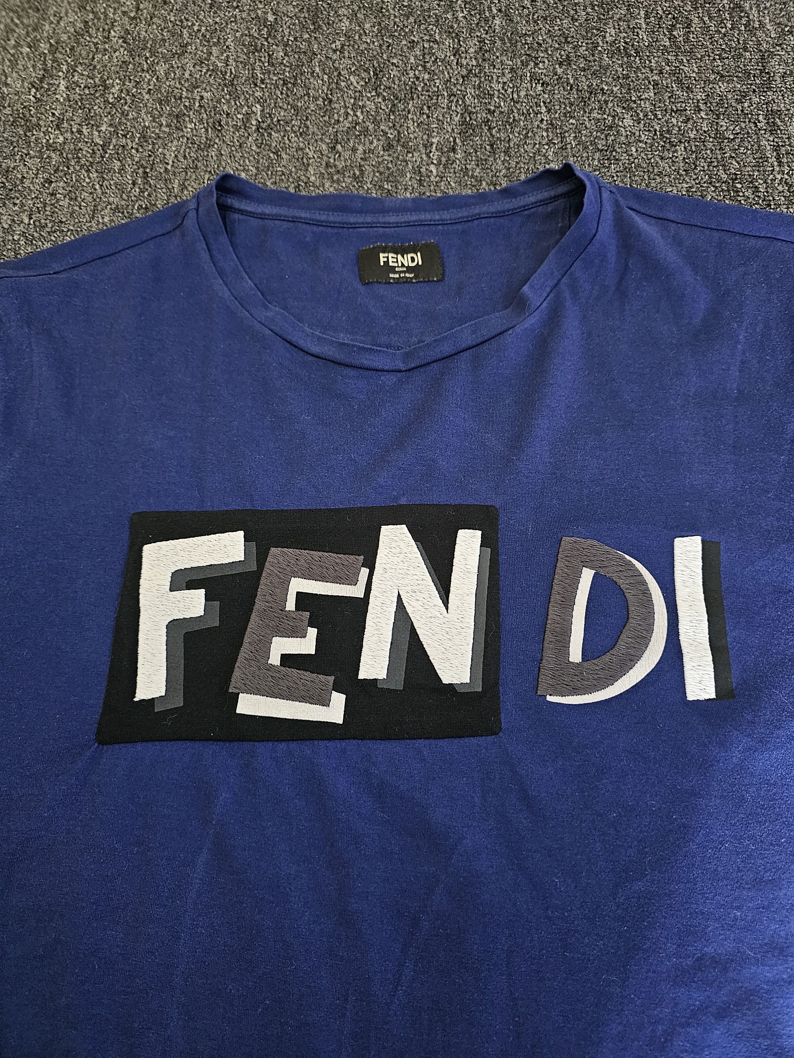 Fendi Fendi Men's Blue Embroidered T-Shirt Size 50 Size US L / EU 52-54 / 3 - 2 Thumbnail