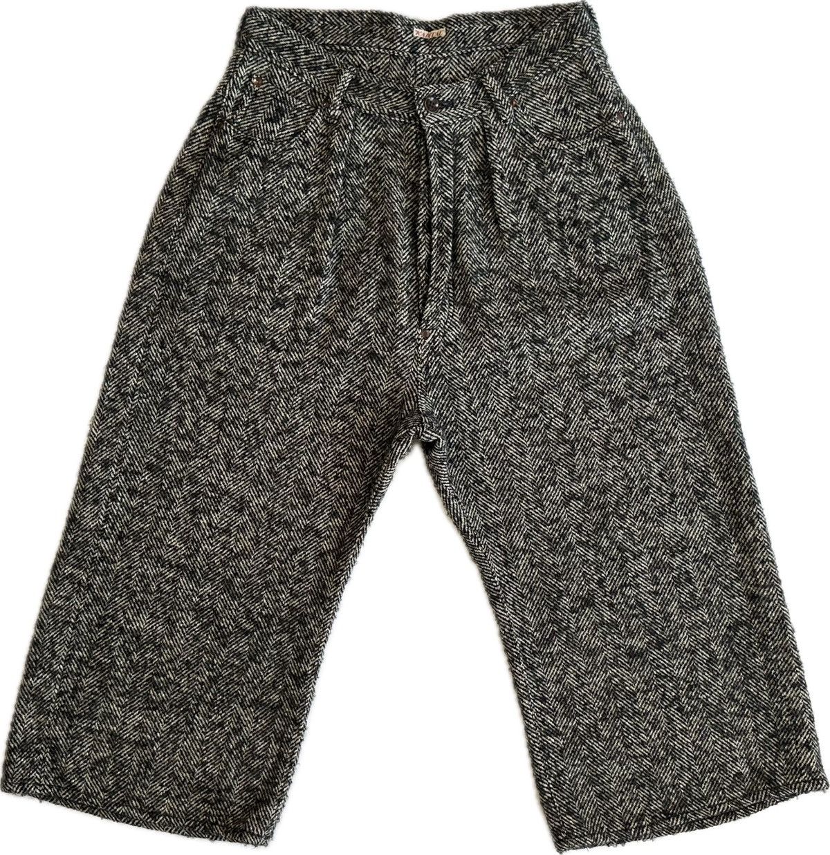 image of Kapital Buckle-Back Wool Cropped Trousers in Dark Grey Herringbone, Men's (Size 30)