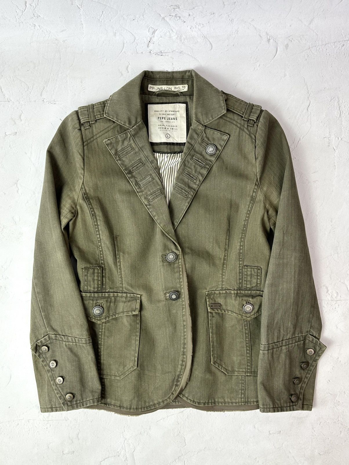 Le Grande Bleu (L.G.B.) Vintage Khaki Metal Buttons Jacket Size L / US 10 / IT 46 - 1 Thumbnail