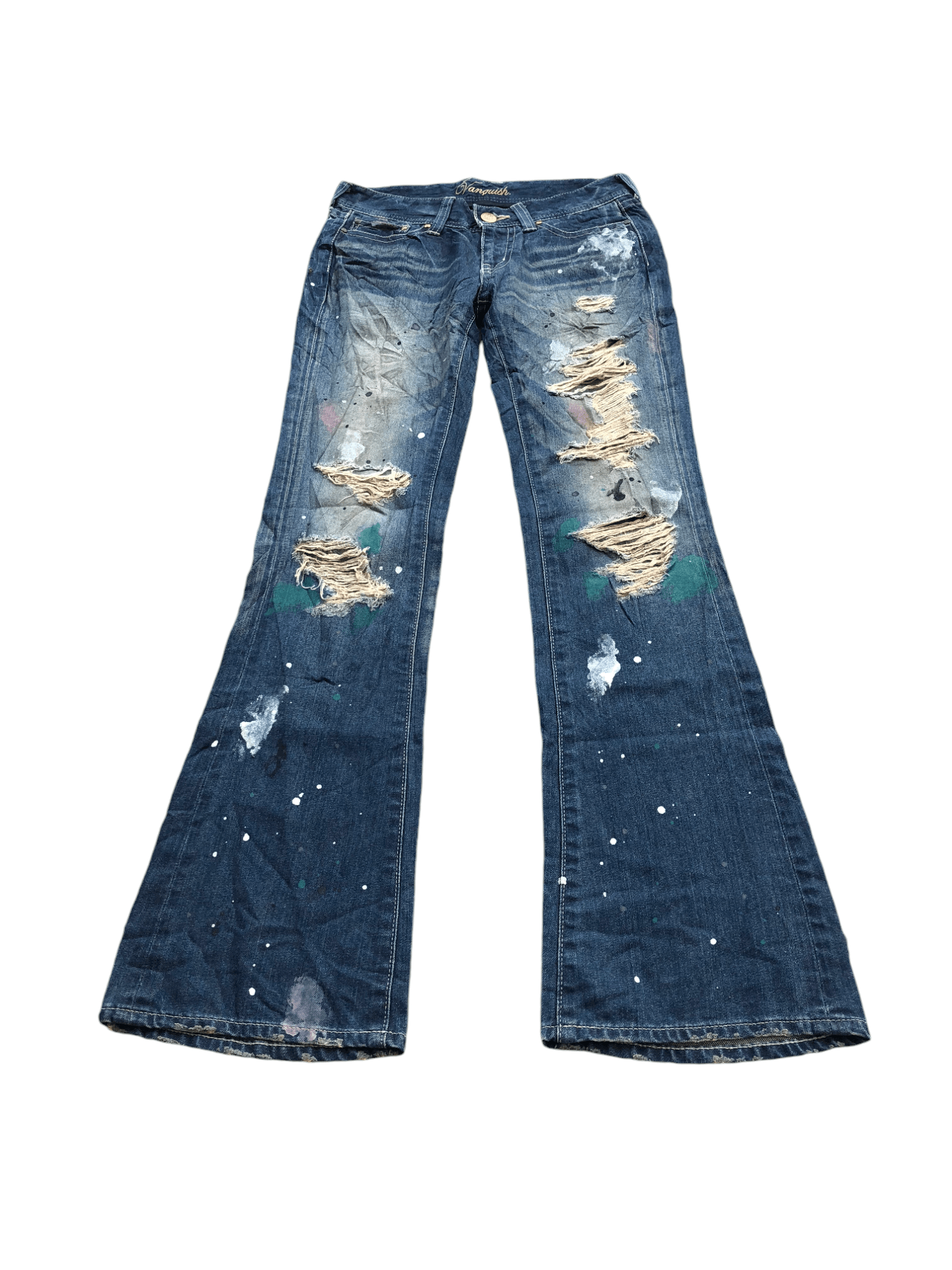 If Six Was Nine × Le Grande Bleu (L.G.B.) × Vanquish Vanquish Gold Distressed splatter flare denim Size US 30 / EU 46 - 1 Thumbnail