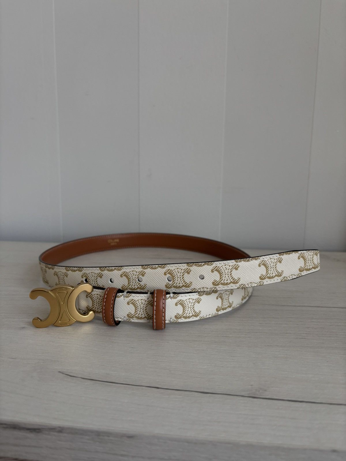 Celine Celine Paris Triomphe Gray/Brown Monogram Belt Made in Italy Size ONE SIZE - 1 Thumbnail