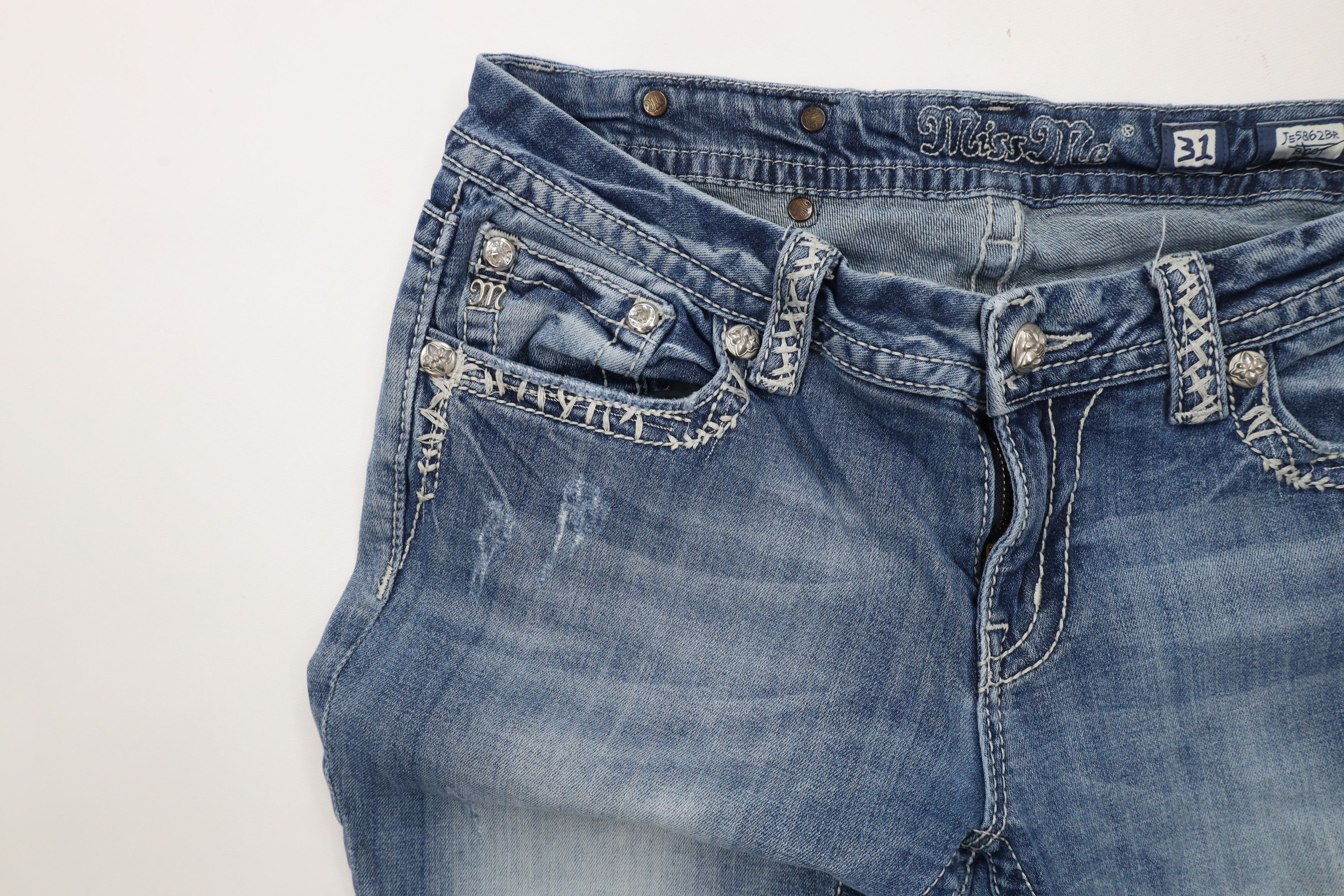 Miss Me × Vintage Miss Me Thick Stitch Flared Bootcut Denim Jeans Blue Size 31" - 7 Thumbnail