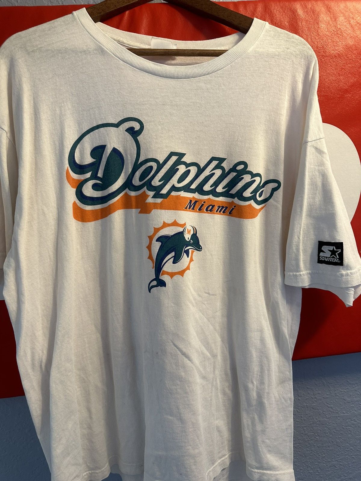 image of Nfl x Starter Vintage Dolphins Starter Tee in White, Men's (Size XL)